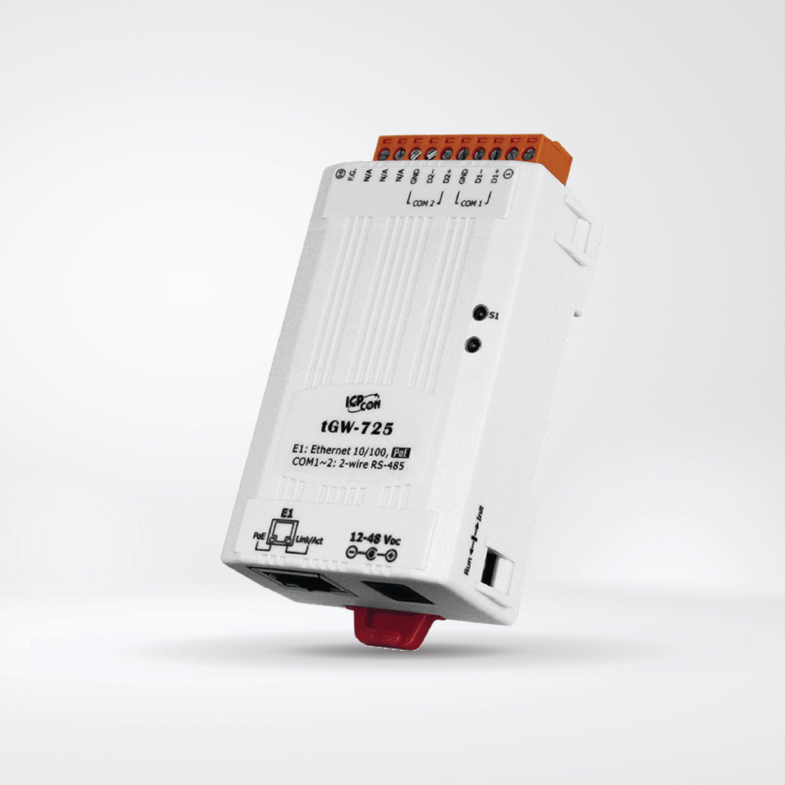 tGW-725 Tiny Modbus/TCP to RTU/ASCII Gateway with PoE and 2-port RS-485 - Riverplus