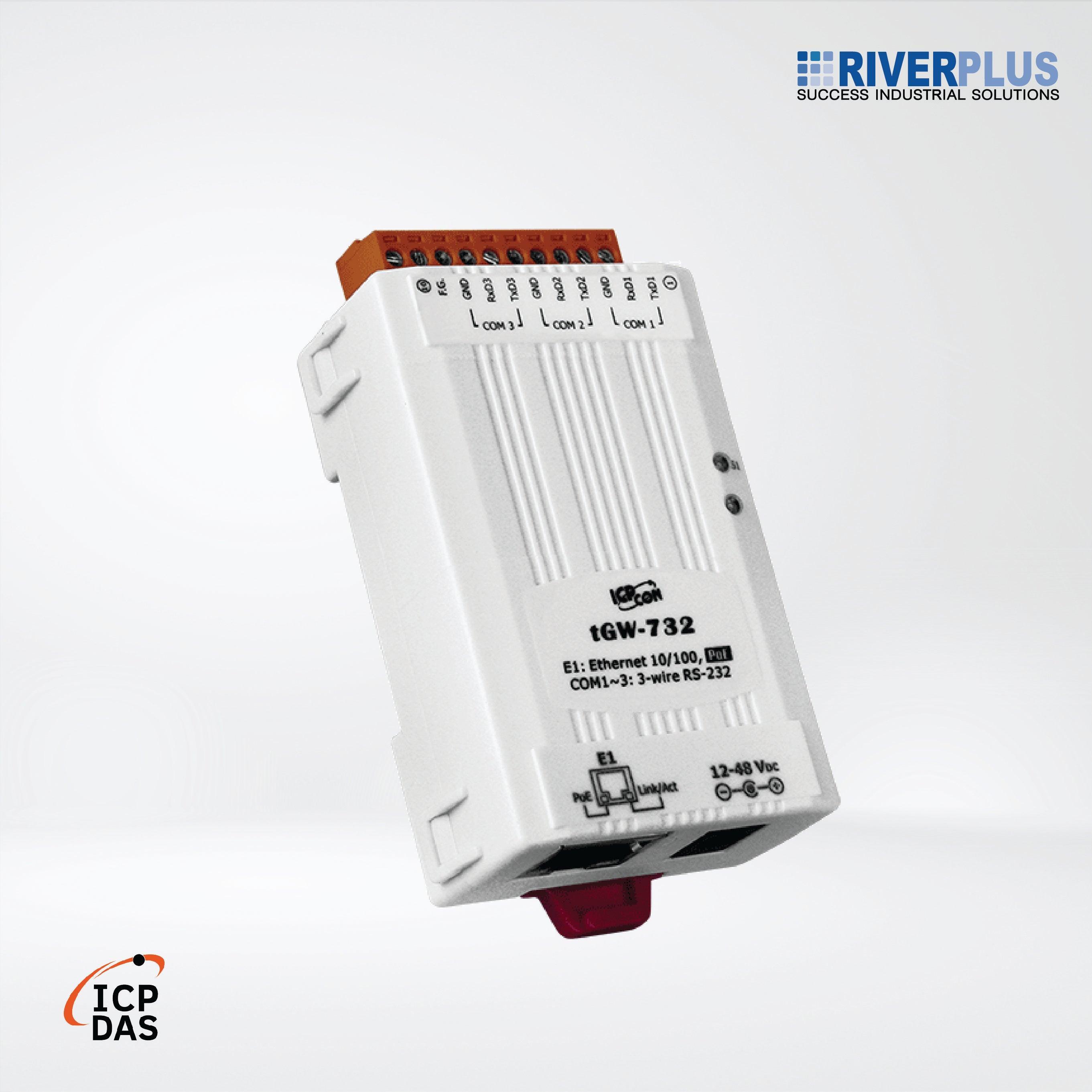 tGW-732 Tiny Modbus/TCP to RTU/ASCII Gateway with PoE and 3-port RS-232 - Riverplus