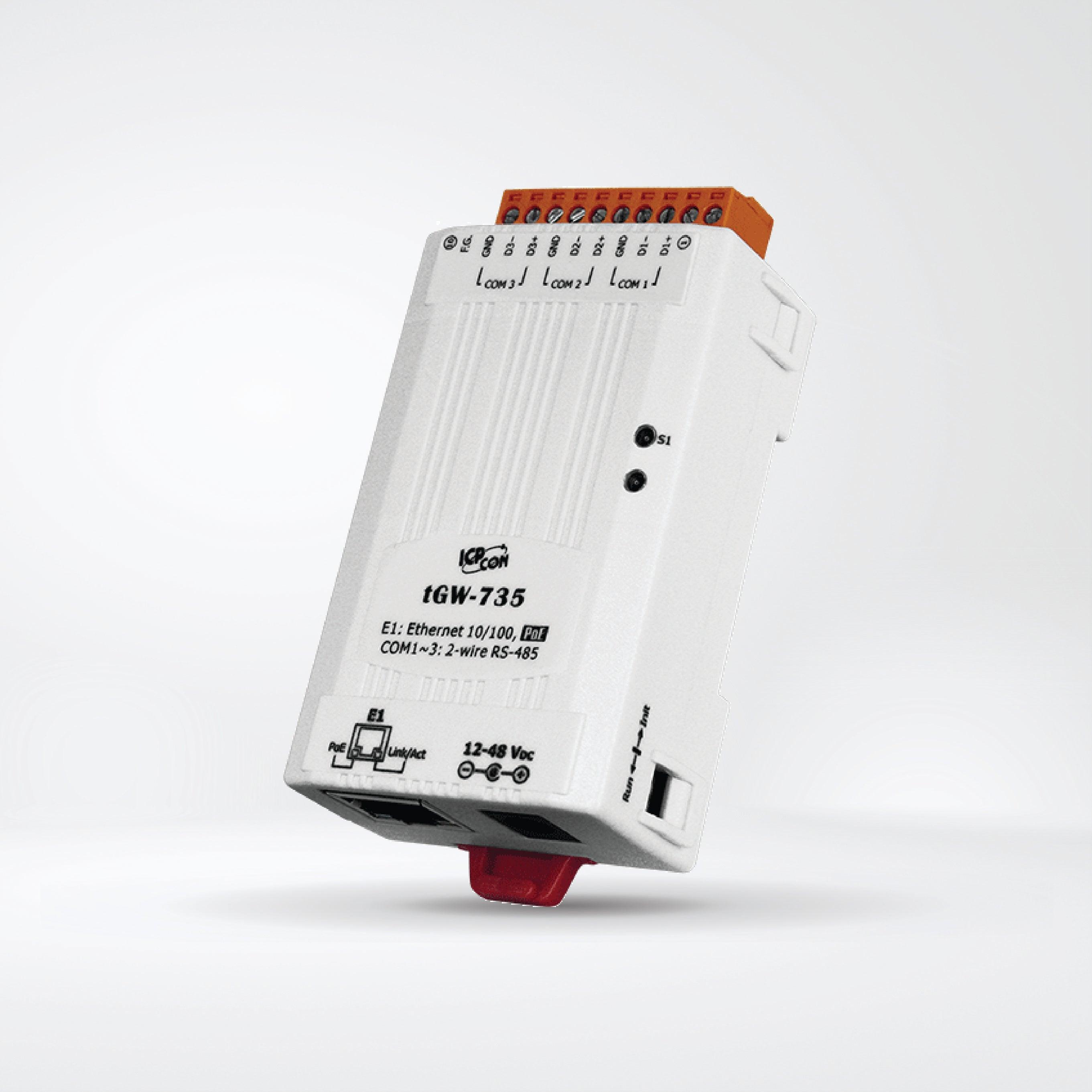 tGW-735 Tiny Modbus/TCP to RTU/ASCII Gateway with PoE and 3-port RS-485 - Riverplus