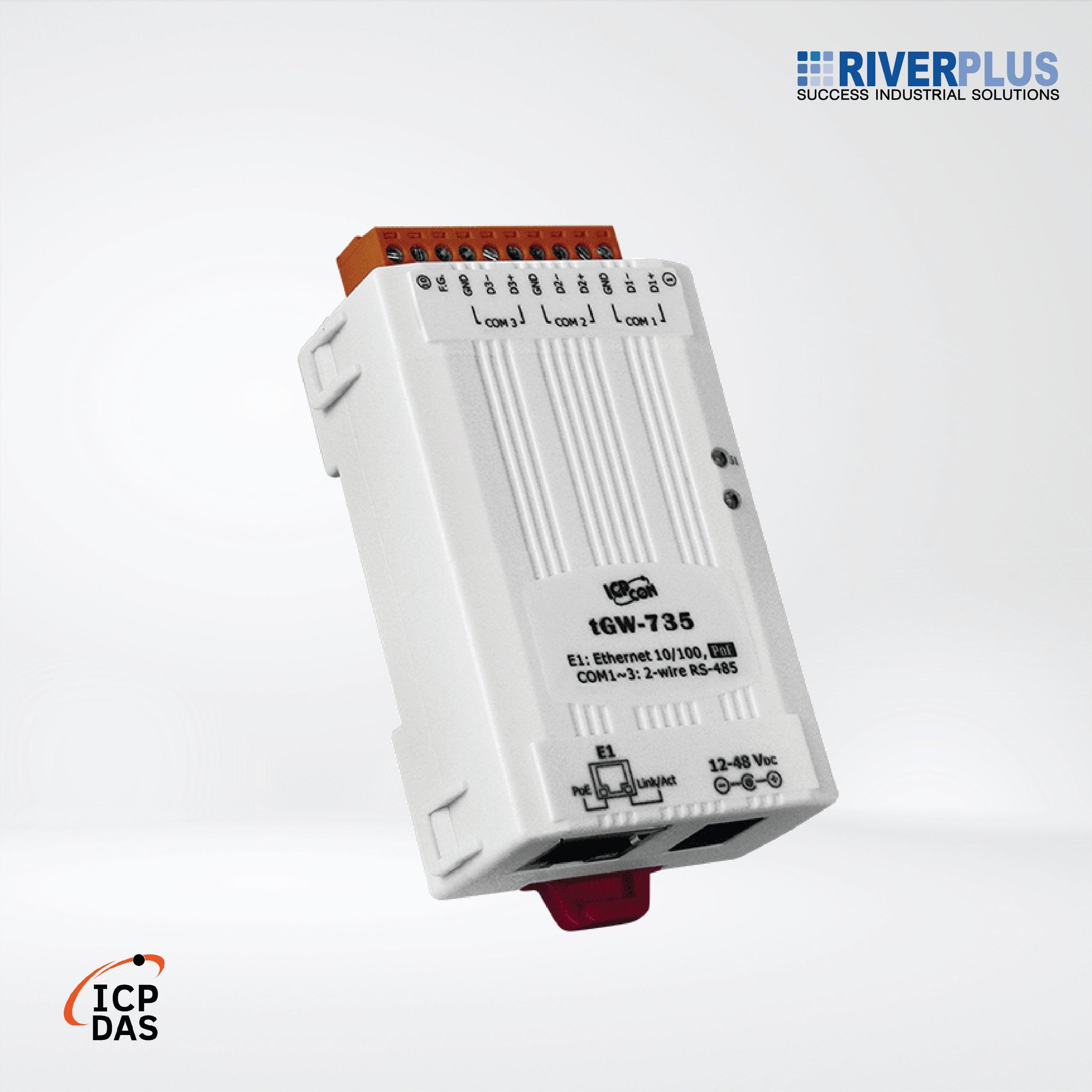 tGW-735 Tiny Modbus/TCP to RTU/ASCII Gateway with PoE and 3-port RS-485 - Riverplus