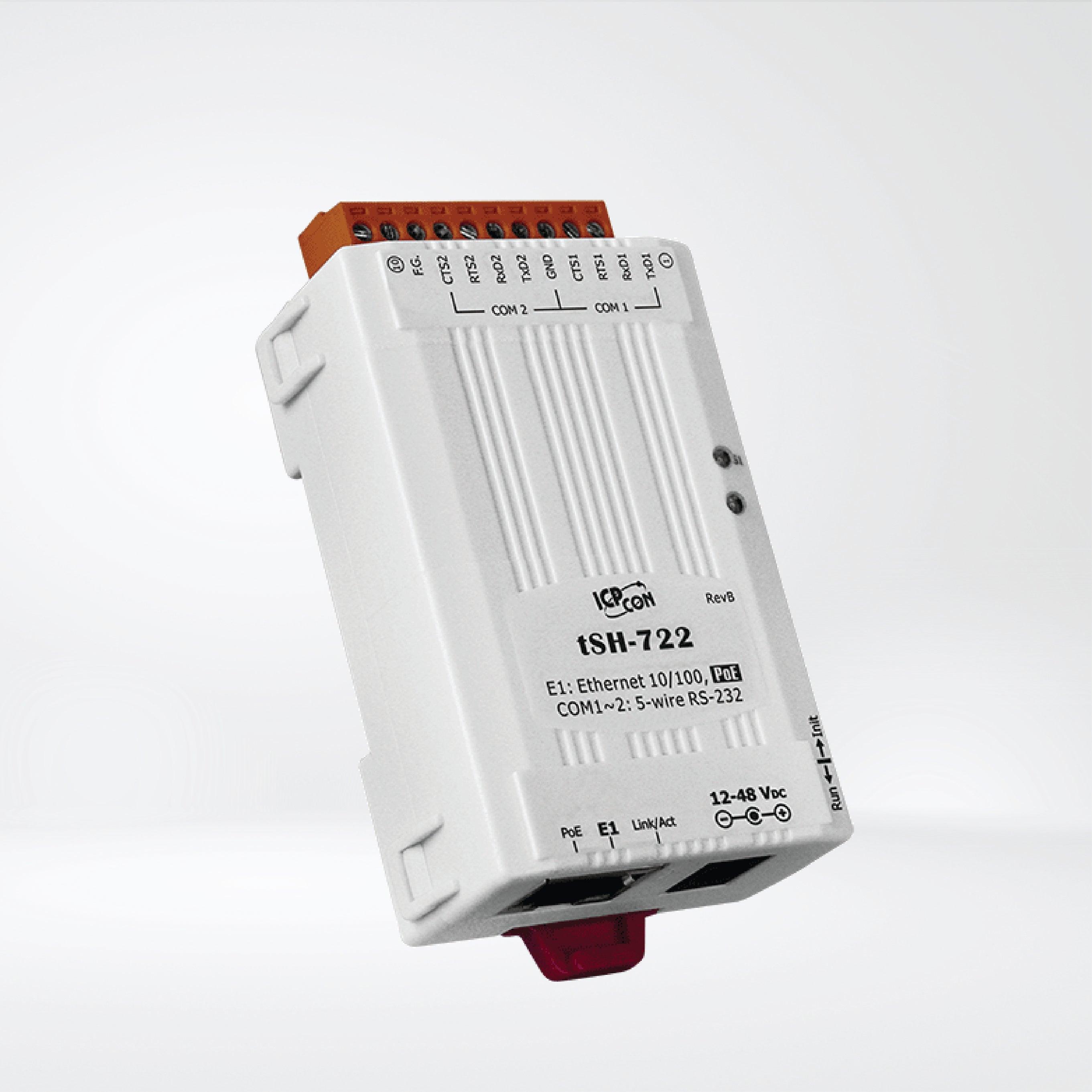 tSH-722 Tiny (2x RS-232) Serial Port Converter with PoE - Riverplus