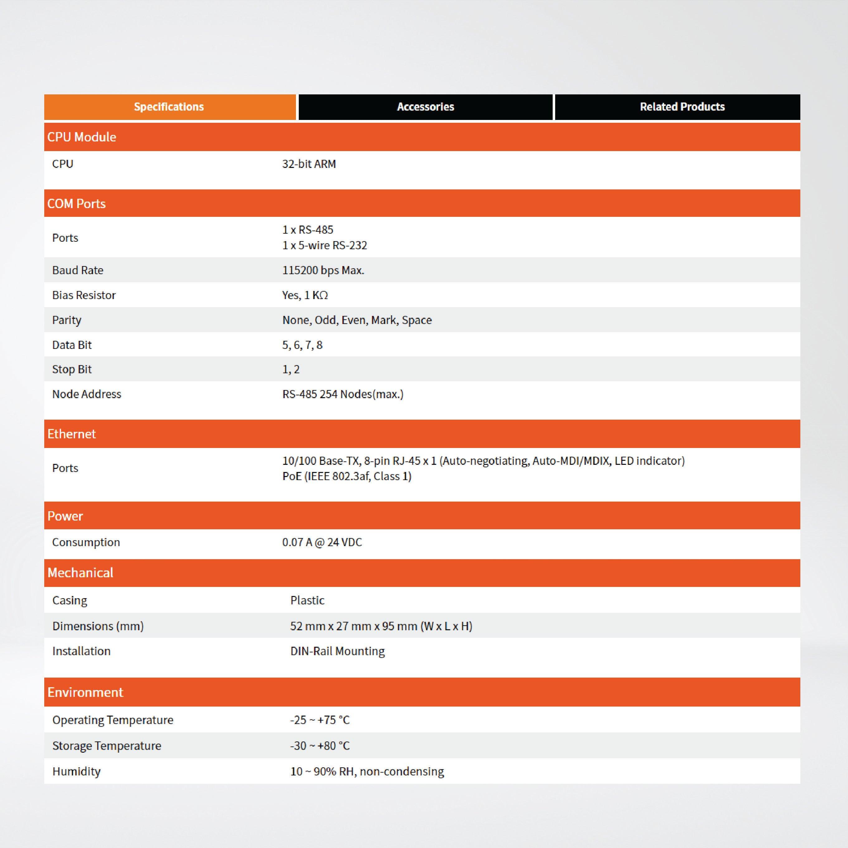 tSH-724 Tiny (1x RS-232 and 1x RS-485) Serial Port Converter with PoE - Riverplus