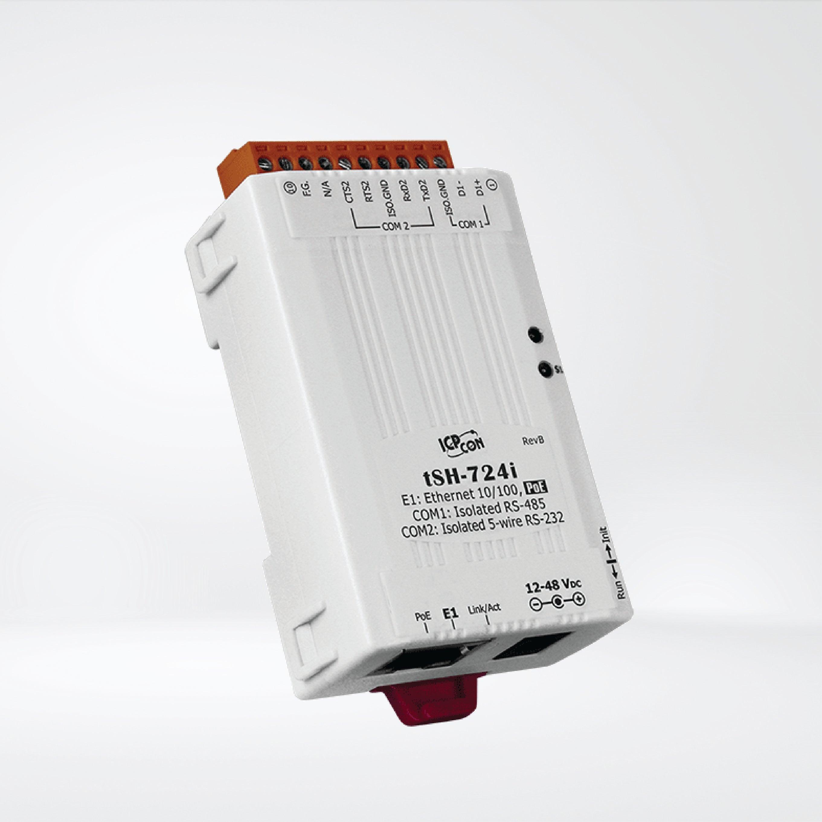 tSH-724i Tiny (1x Isolated RS-232 and 1x Isolated RS-485) Serial Port Converter with PoE - Riverplus