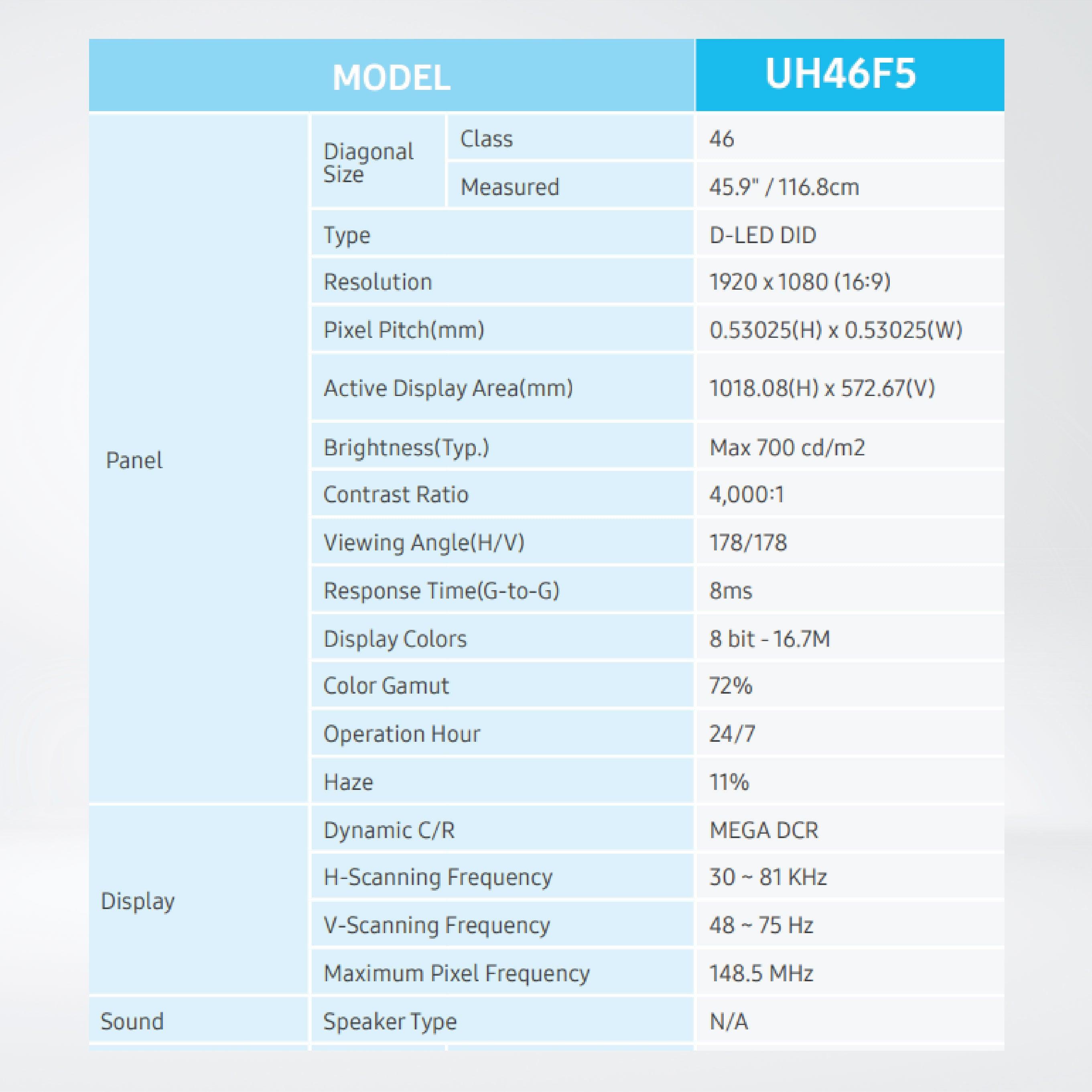 UH46F5 46” 700nit Super Narrow Bezel , Designed for easy installation with ultra-compact design - Riverplus