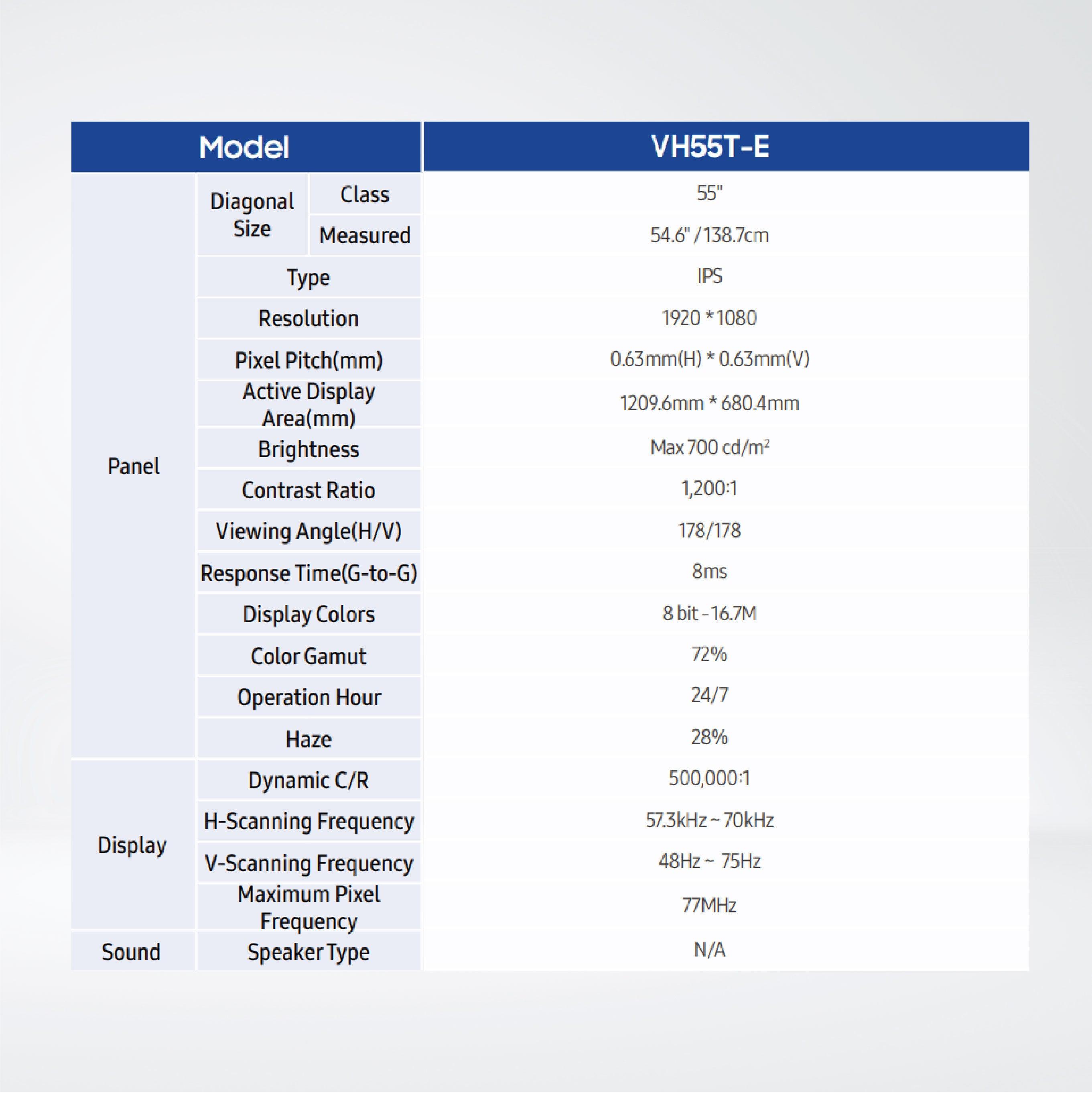 VH55T-E 55" Max 700 nit Always-on, space-saving solution delivering a seamless visual experience - Riverplus