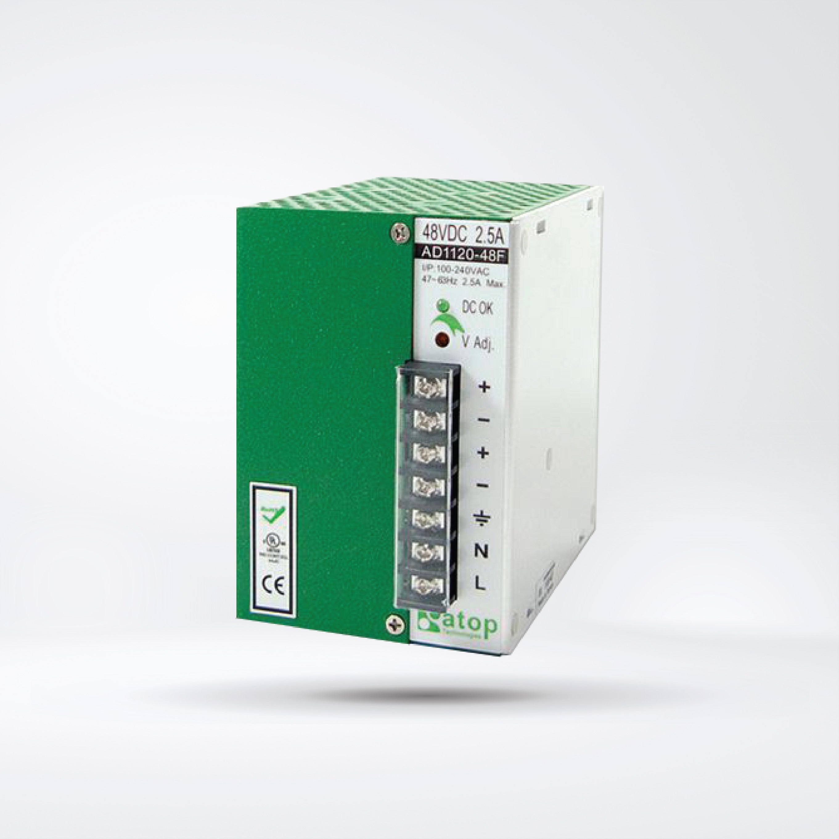 AD1120-48F  120W/2.5A DIN-Rail 48 VDC power supply with universal 100~240VAC/120~370VDC input