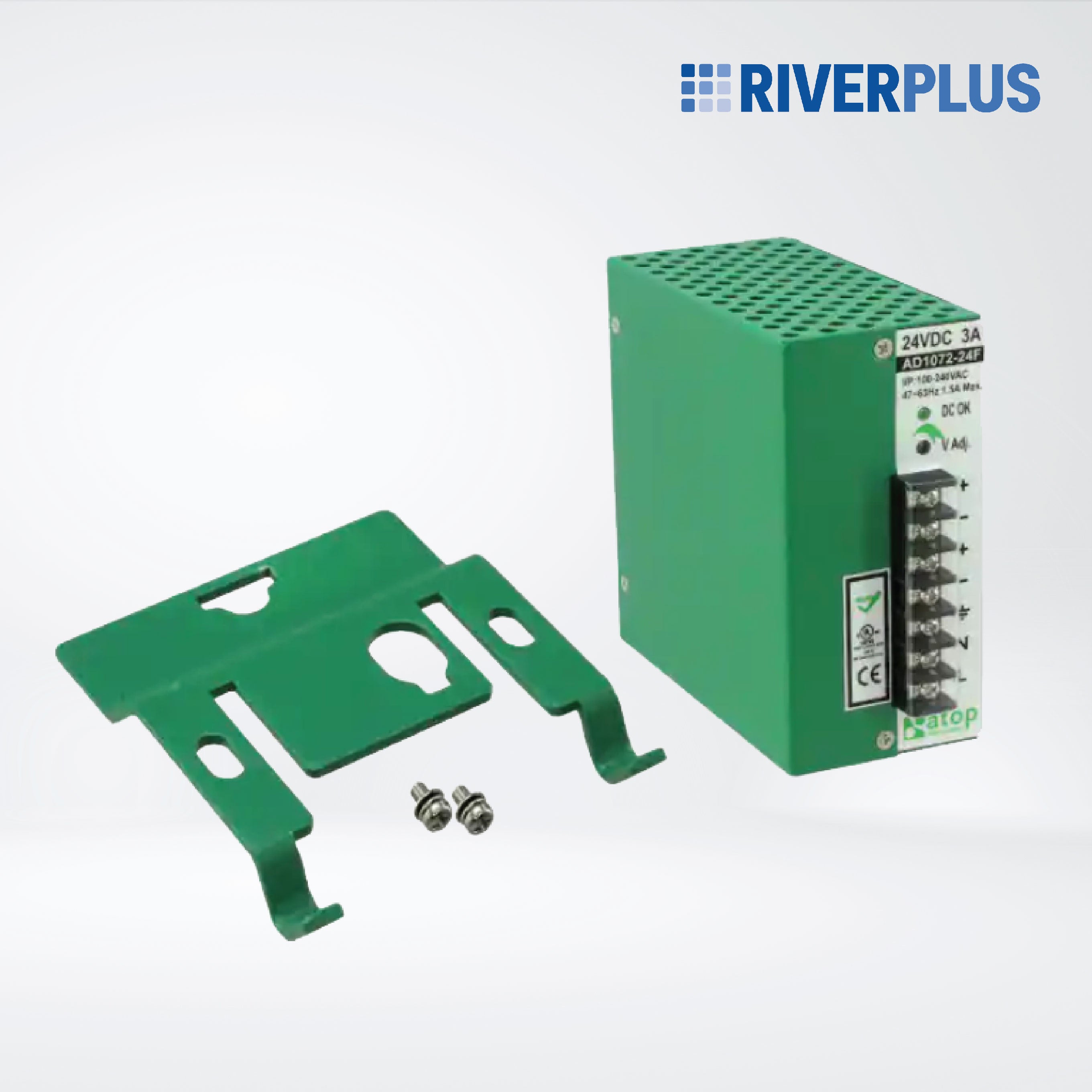 AD1072-24F 72W/3A DIN-Rail 24 VDC power supply with universal 100~240VAC/120~370VDC input