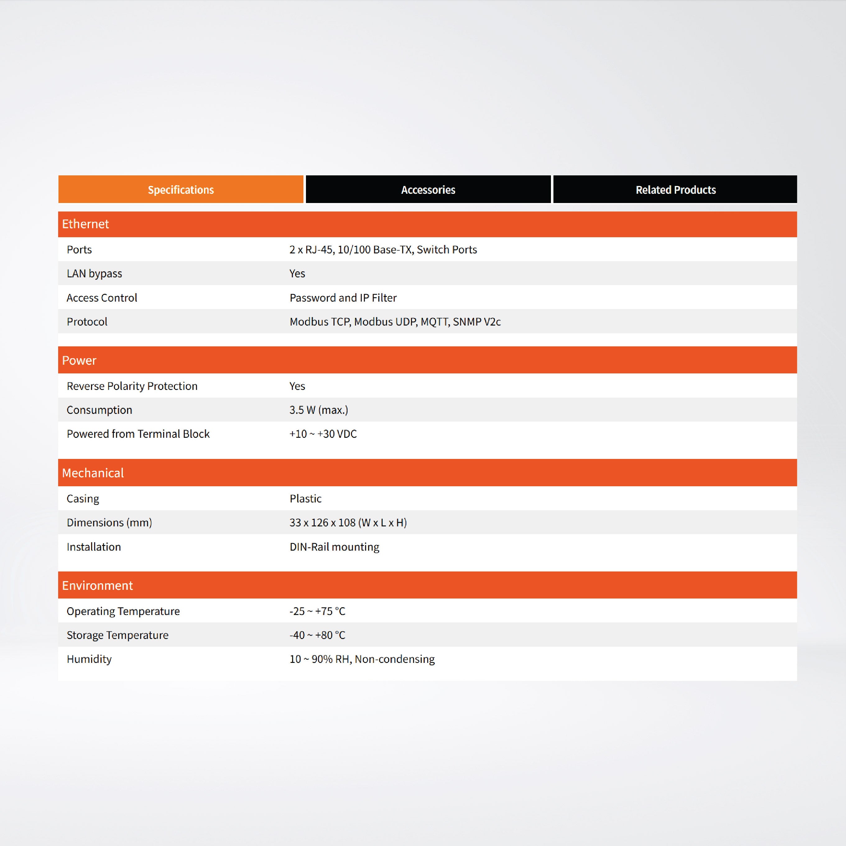 ET-2255 Ethernet I/O Module with 2-port Ethernet Switch 8-ch DI, 8-ch DO (Sink) (RoHS)