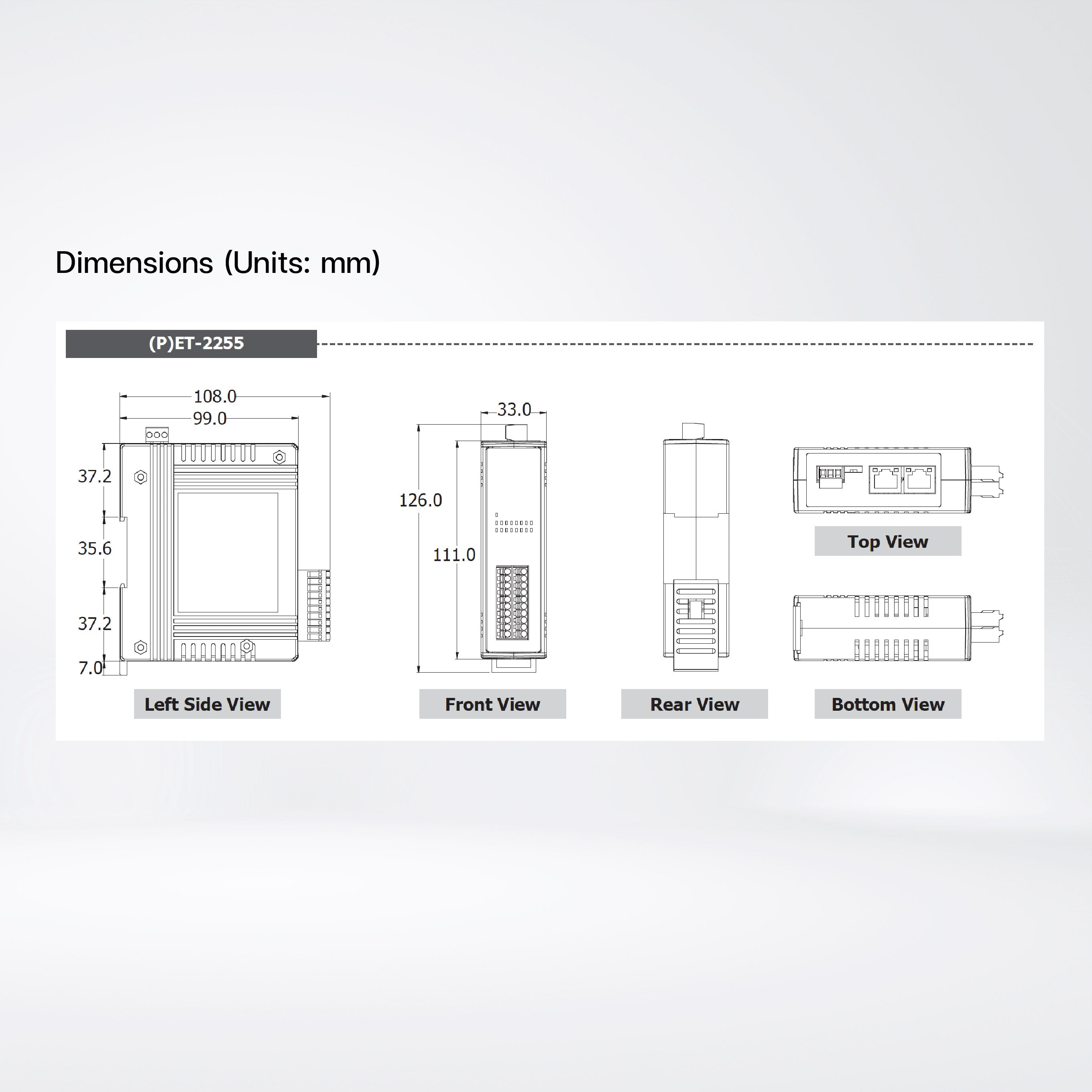 ET-2255 Ethernet I/O Module with 2-port Ethernet Switch 8-ch DI, 8-ch DO (Sink) (RoHS)