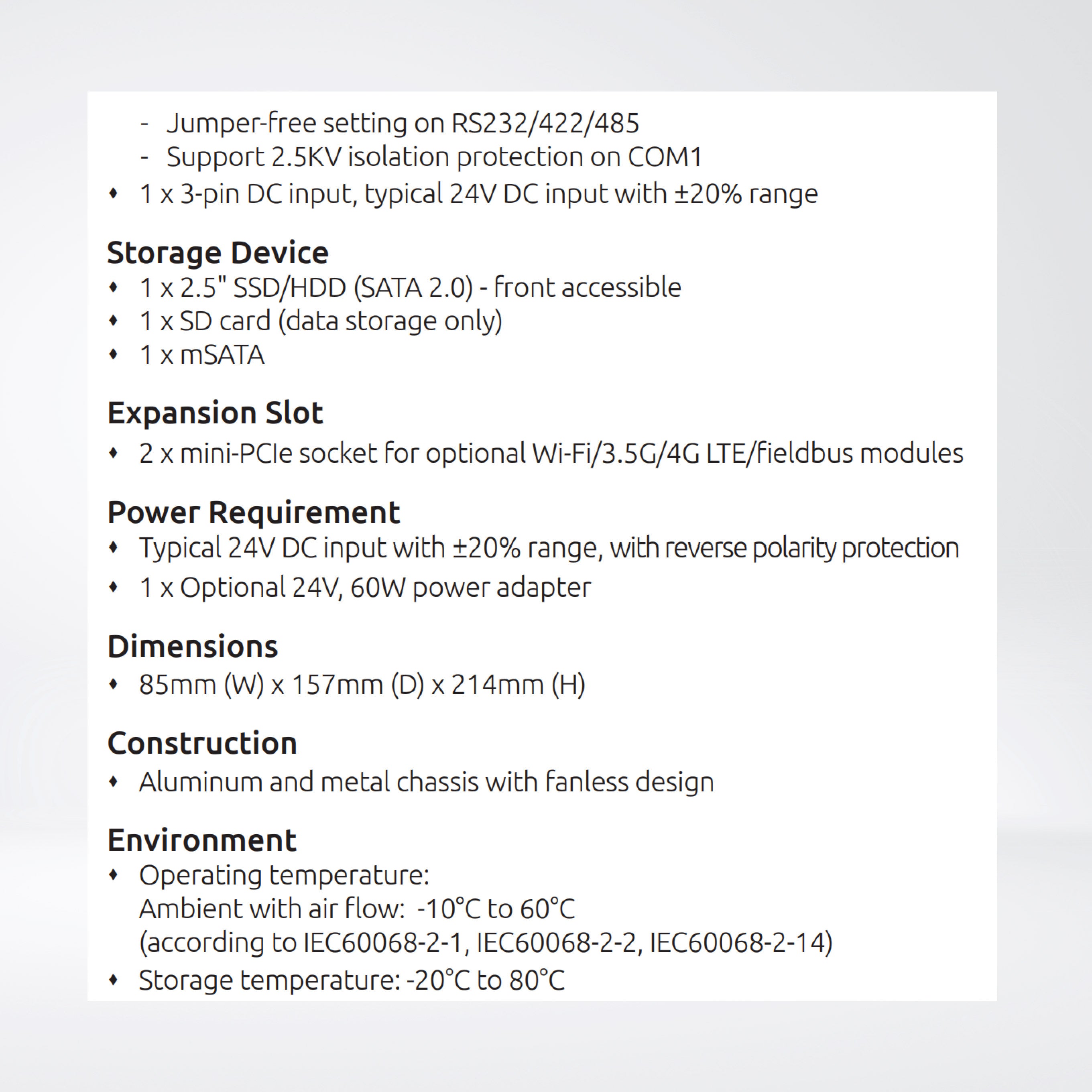 NIFE 200 Intel® Celeron® J1900 Quad Core 2.0GHz Factory Automation Fanless System with Fieldbus Expansion Ability