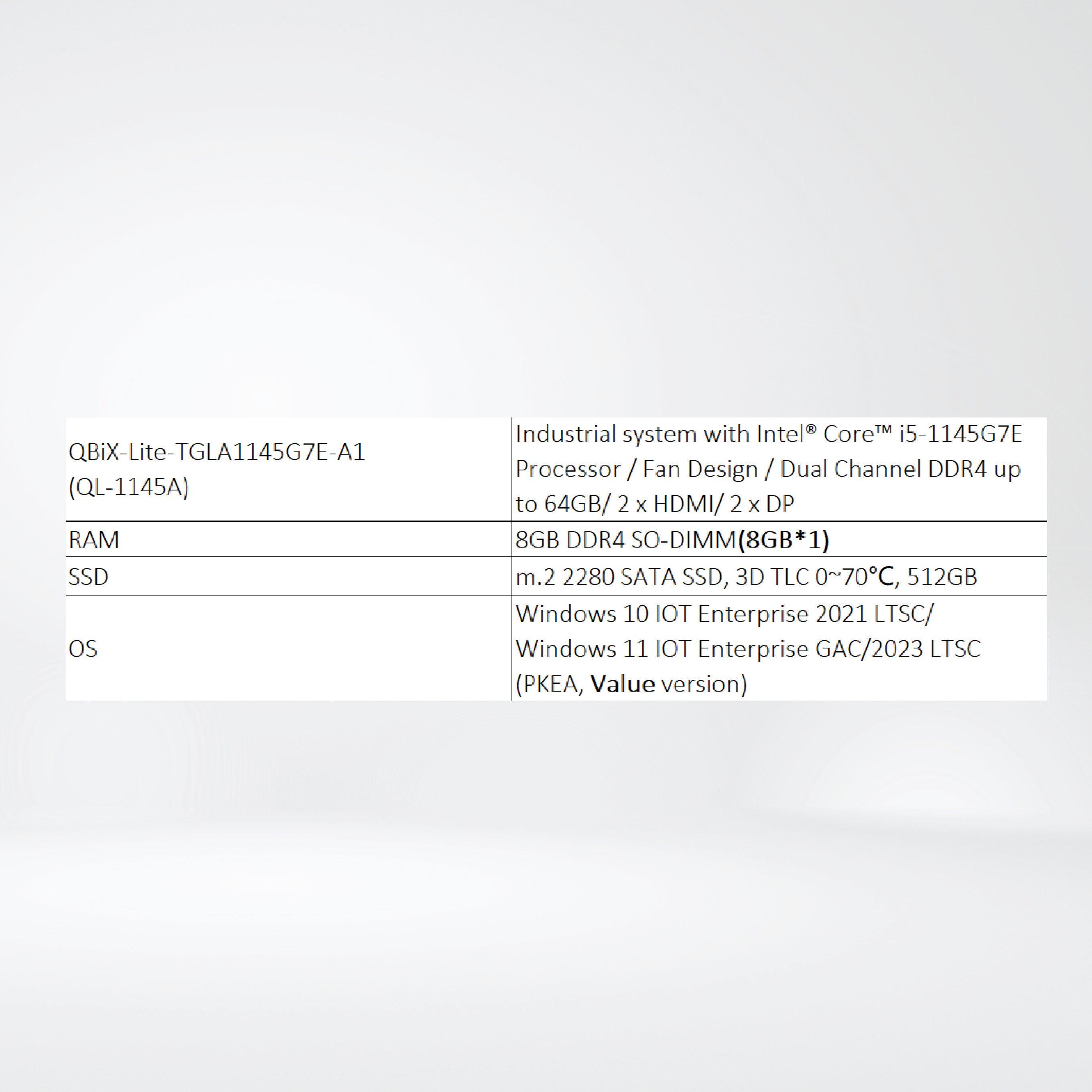 QBiX-Lite-TGLA1145G7E-A1 Industrial system with Intel® Core™ i5-1145G7E Processor