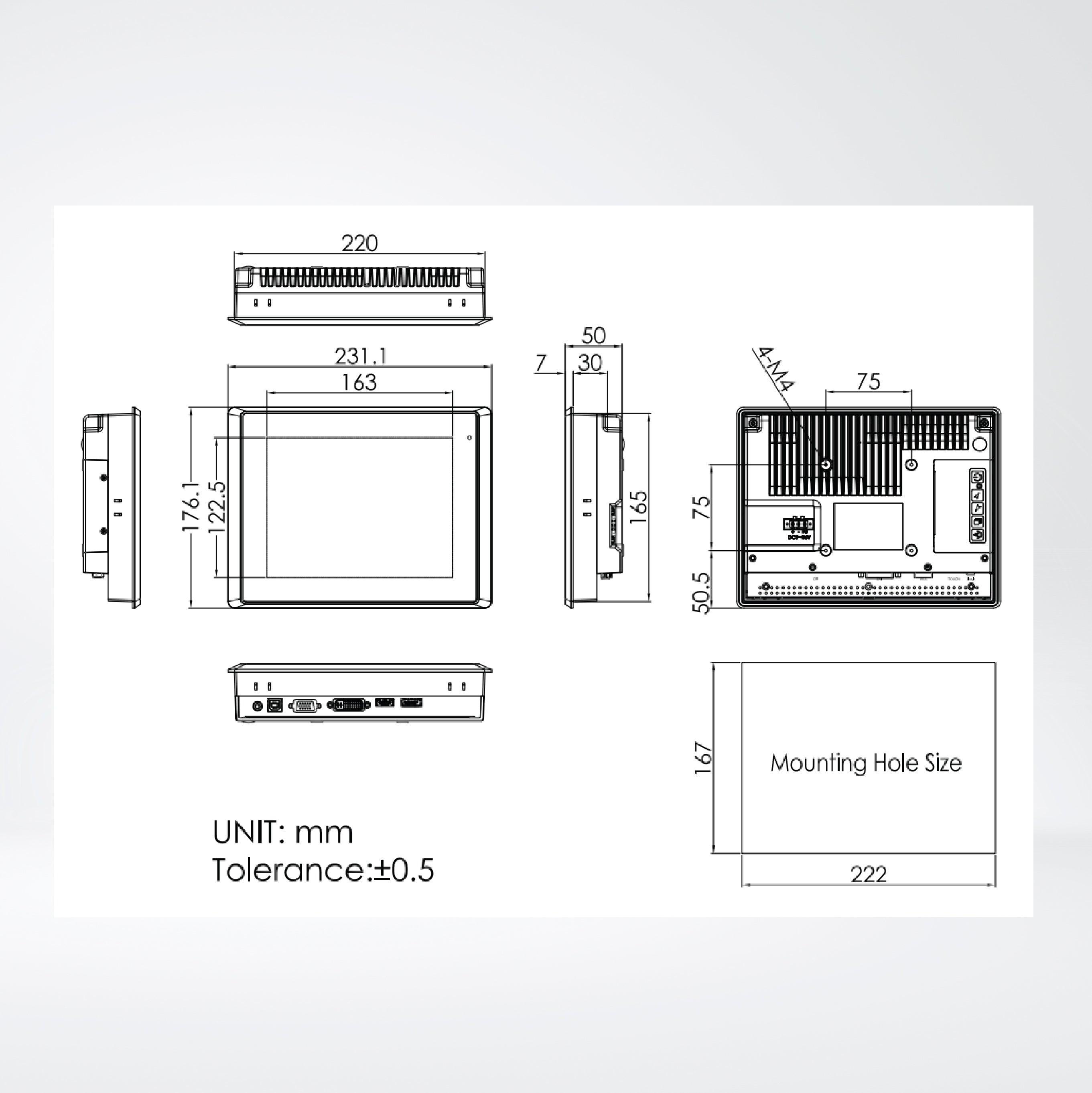 ARCDIS-108APR(H) 8” Front Panel IP66 Aluminum Die-casting Display - Riverplus
