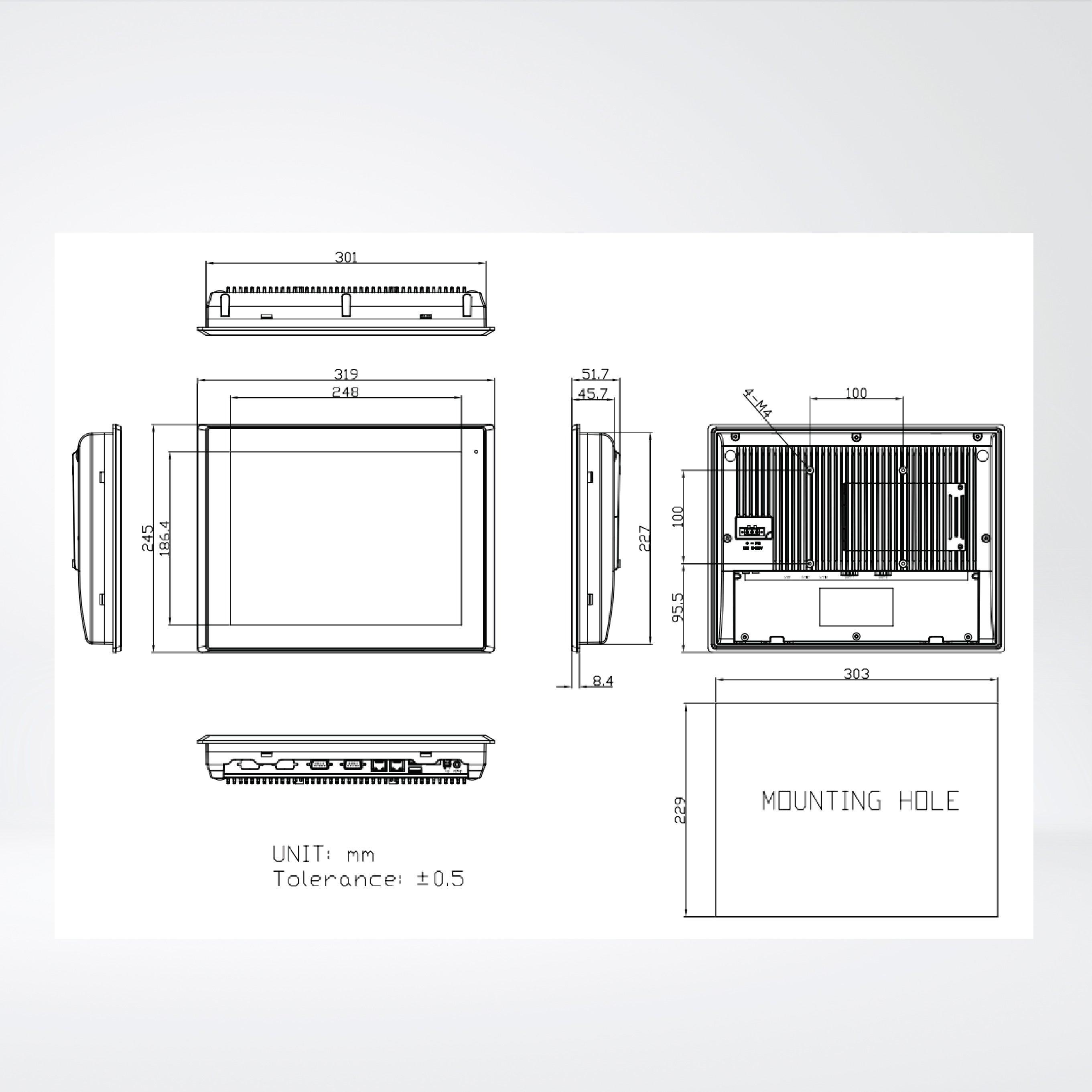 ARCHMI-812AR 12.1" Intel Apollo Lake N4200/N3350 Fanless Industrial Compact Size Panel PC - Riverplus