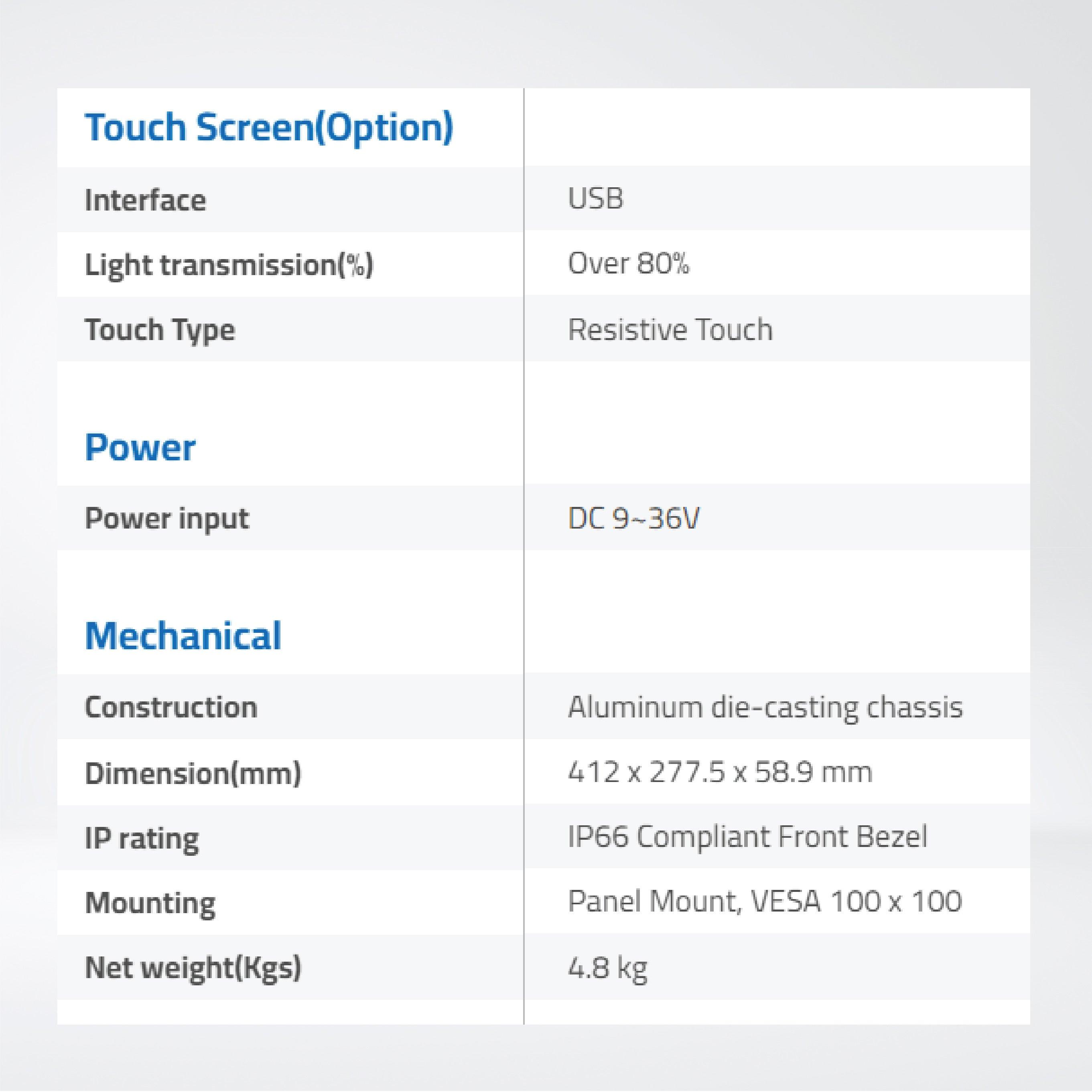 ARCHMI-816AR 15.6" Intel Apollo Lake N4200/N3350 Fanless Industrial Compact Size Panel PC - Riverplus