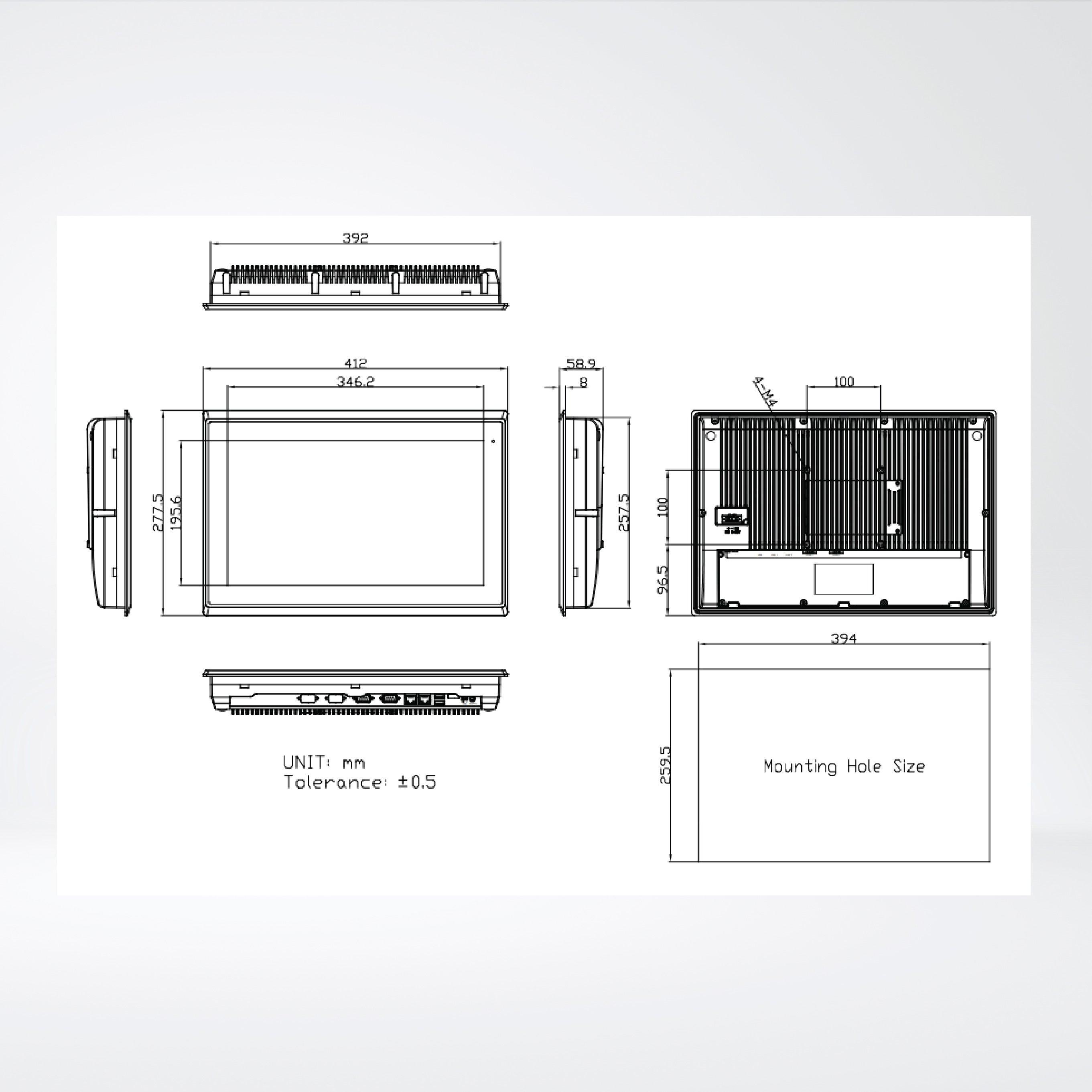 ARCHMI-816ARH 15.6" Intel Apollo Lake N4200/N3350 Fanless Industrial Compact Size Panel PC - Riverplus