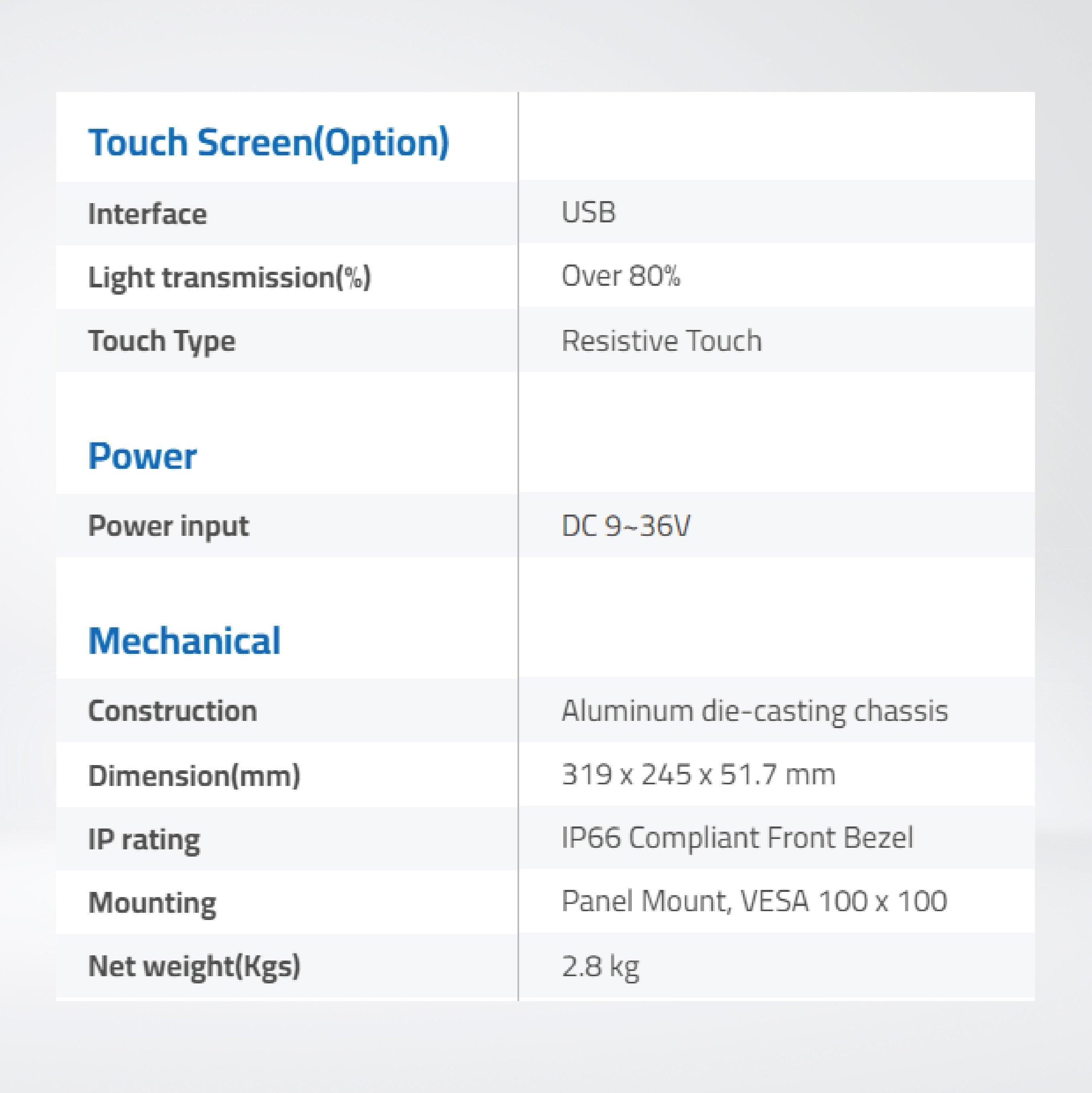 ARCHMI-912BR 8th Gen. Intel Core i3/i5, Fanless Industrial Compact Size Panel PC - Riverplus