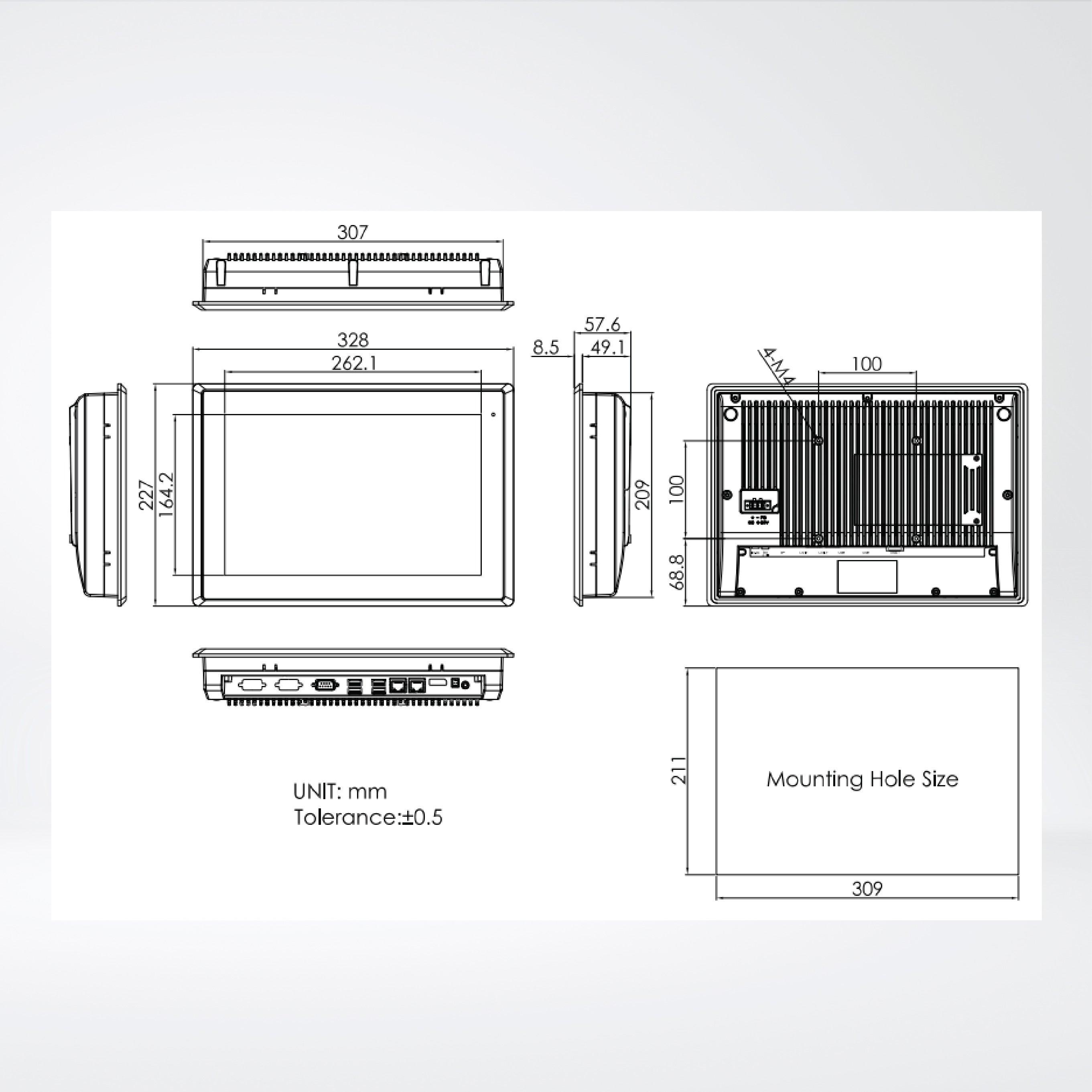 ARCHMI-912WBPH 12.1" Wide 8th Gen. Intel Core i3/i5, Fanless Industrial Compact Size Panel PC - Riverplus