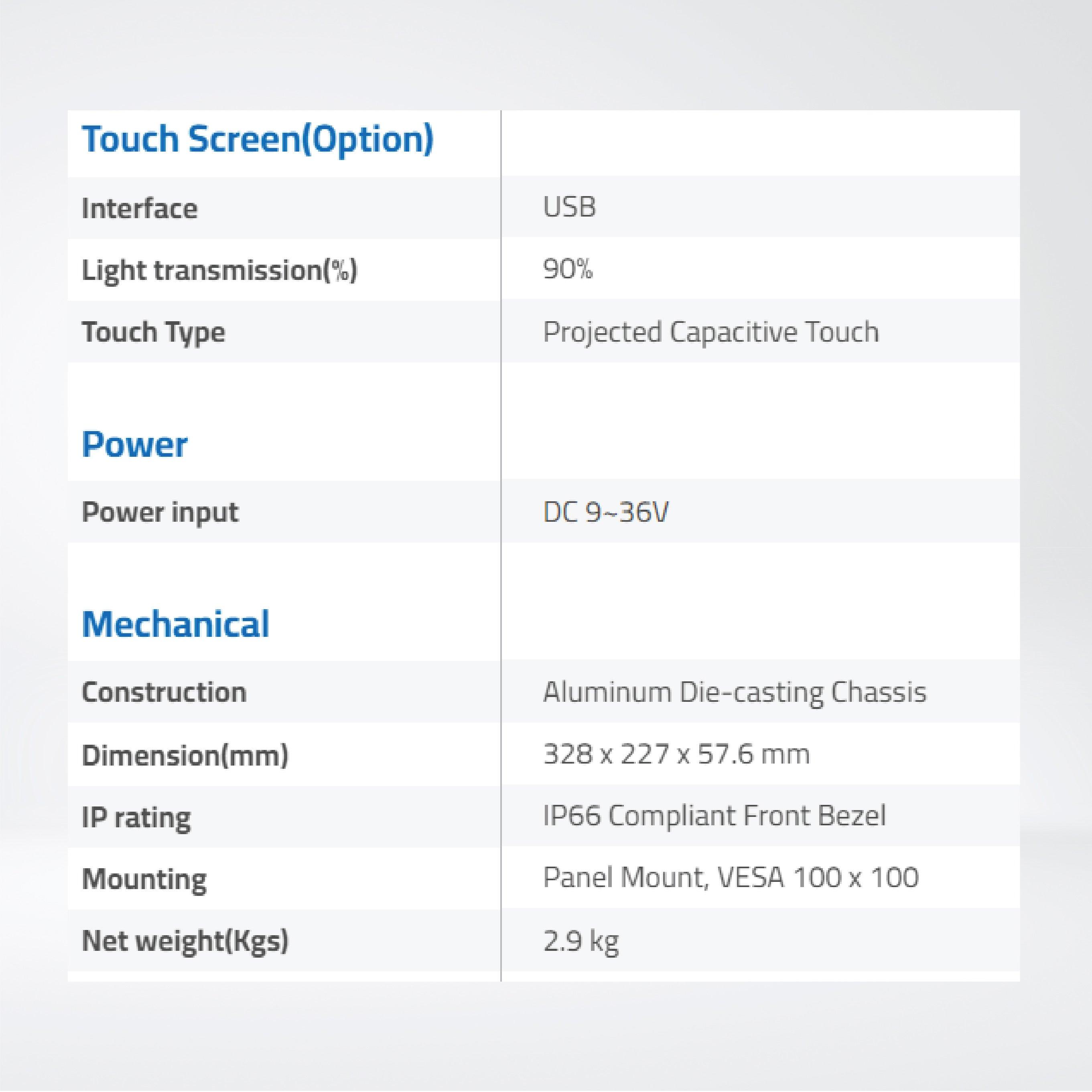 ARCHMI-912WBPH 12.1" Wide 8th Gen. Intel Core i3/i5, Fanless Industrial Compact Size Panel PC - Riverplus