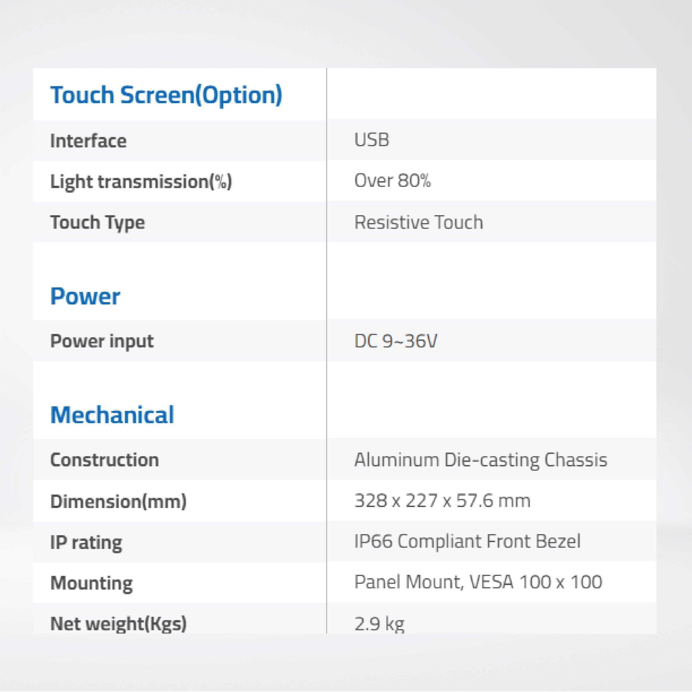 ARCHMI-912WBR 12.1" Wide 8th Gen. Intel Core i3/i5, Fanless Industrial Compact Size Panel PC - Riverplus