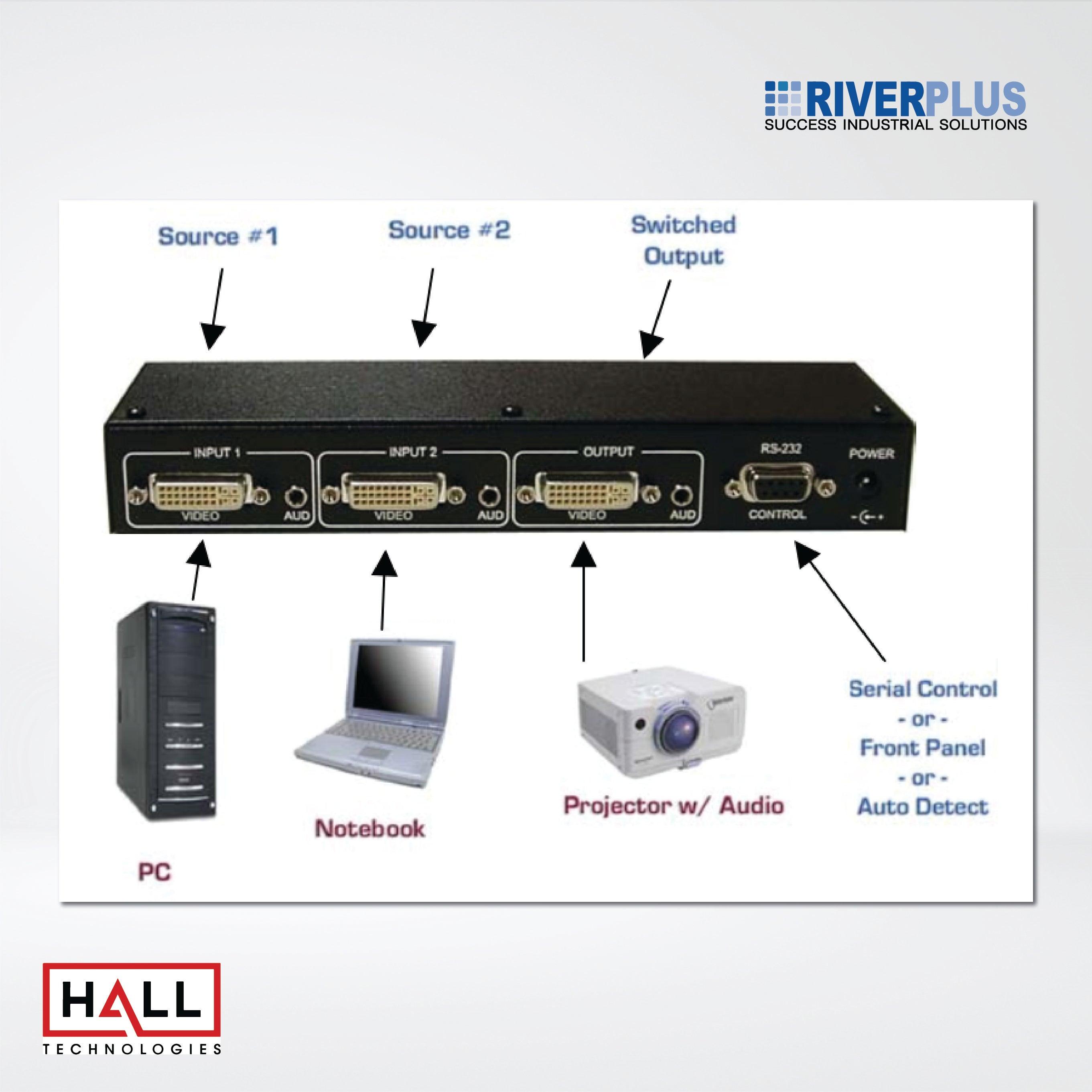 DVS-2A 2x1 DVI Switch with Audio, Serial Control & Long Cable Equalization - Riverplus
