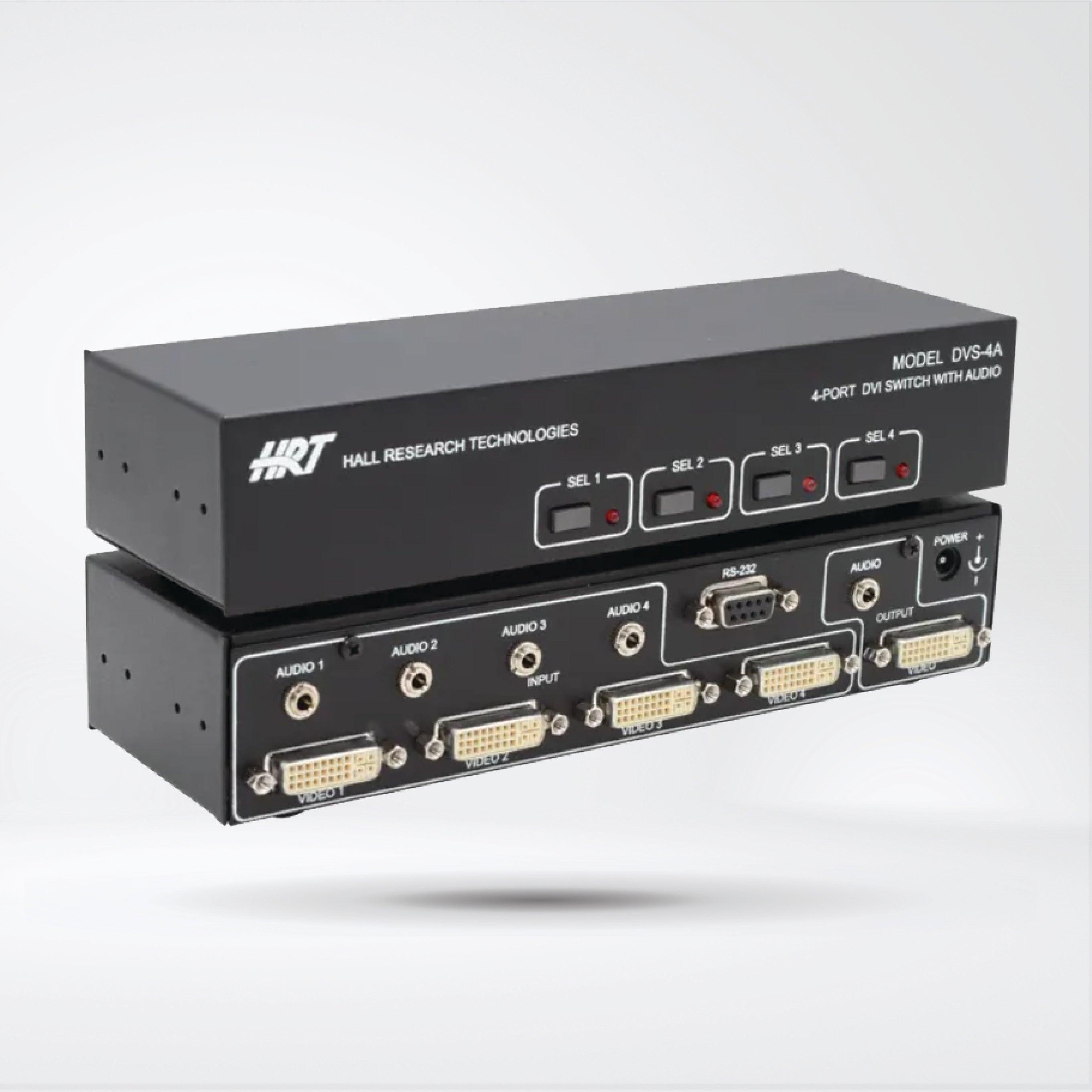 DVS-4A 4-Port DVI Switch with Audio, Serial Control & Long Cable Equalization - Riverplus