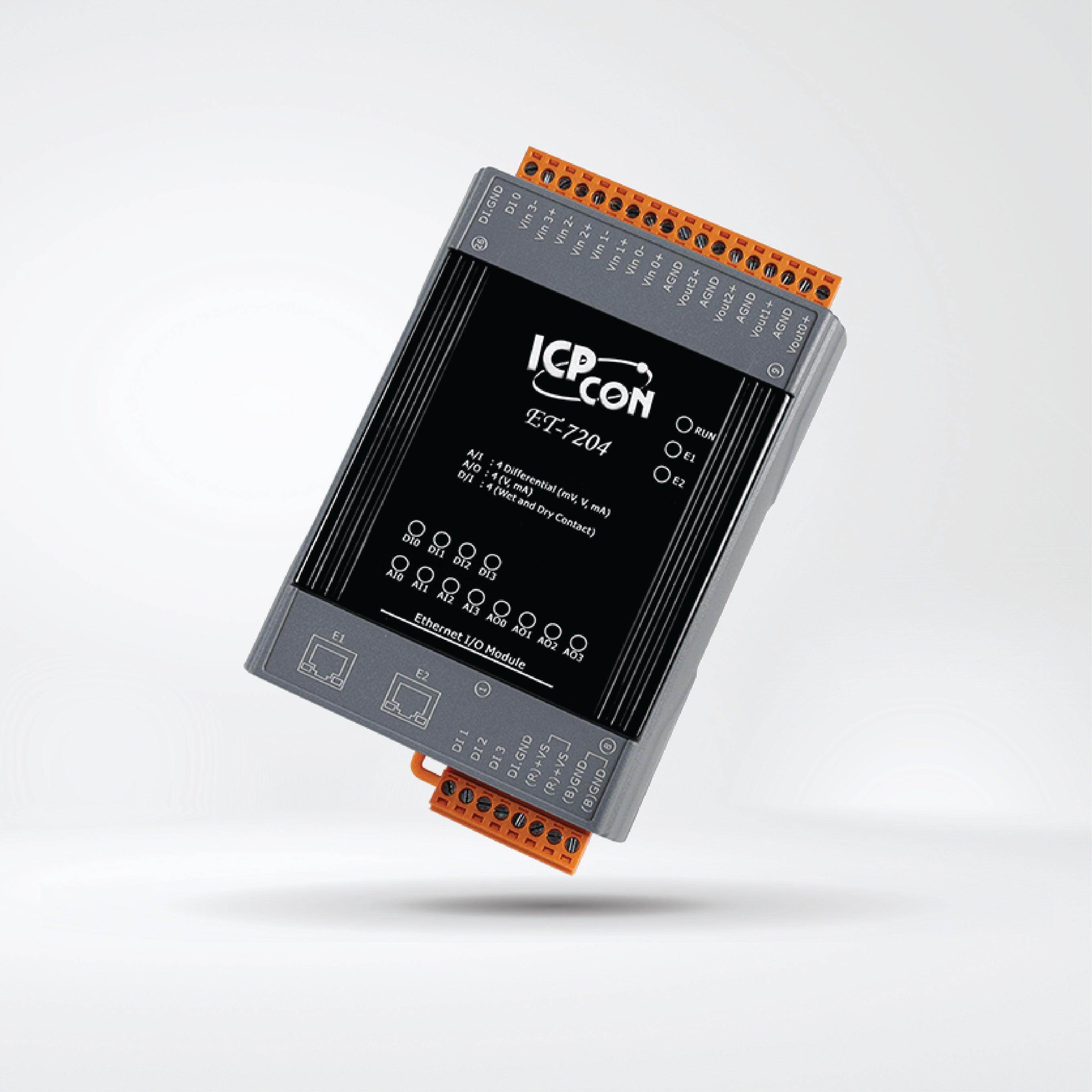 ET-7204 Ethernet I/O Module 2-port Ethernet Switch, 4-ch AI, 4-ch AO a