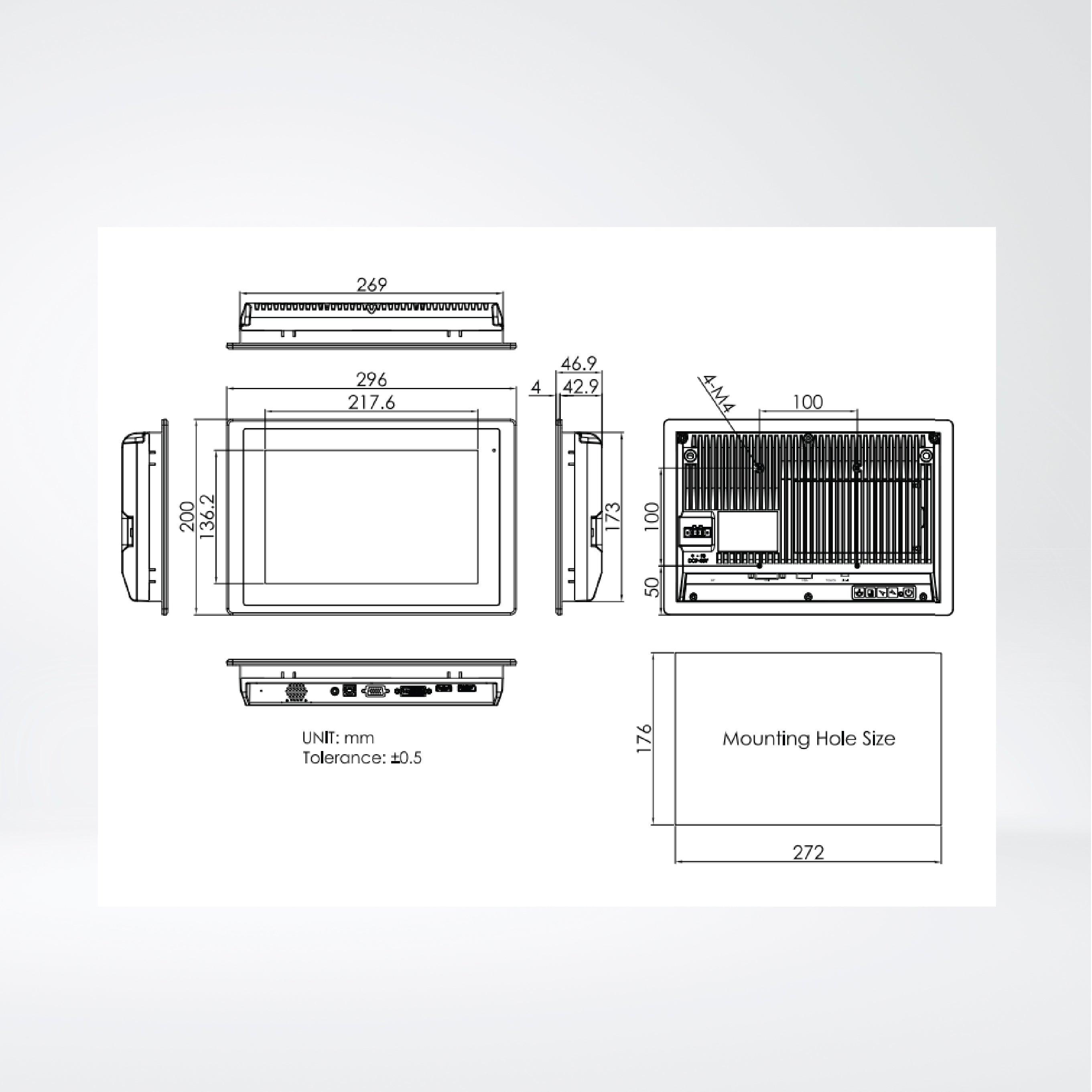 FABS-110PH 10.1” Flat Front Panel IP66 Stainless Chassis Display - Riverplus