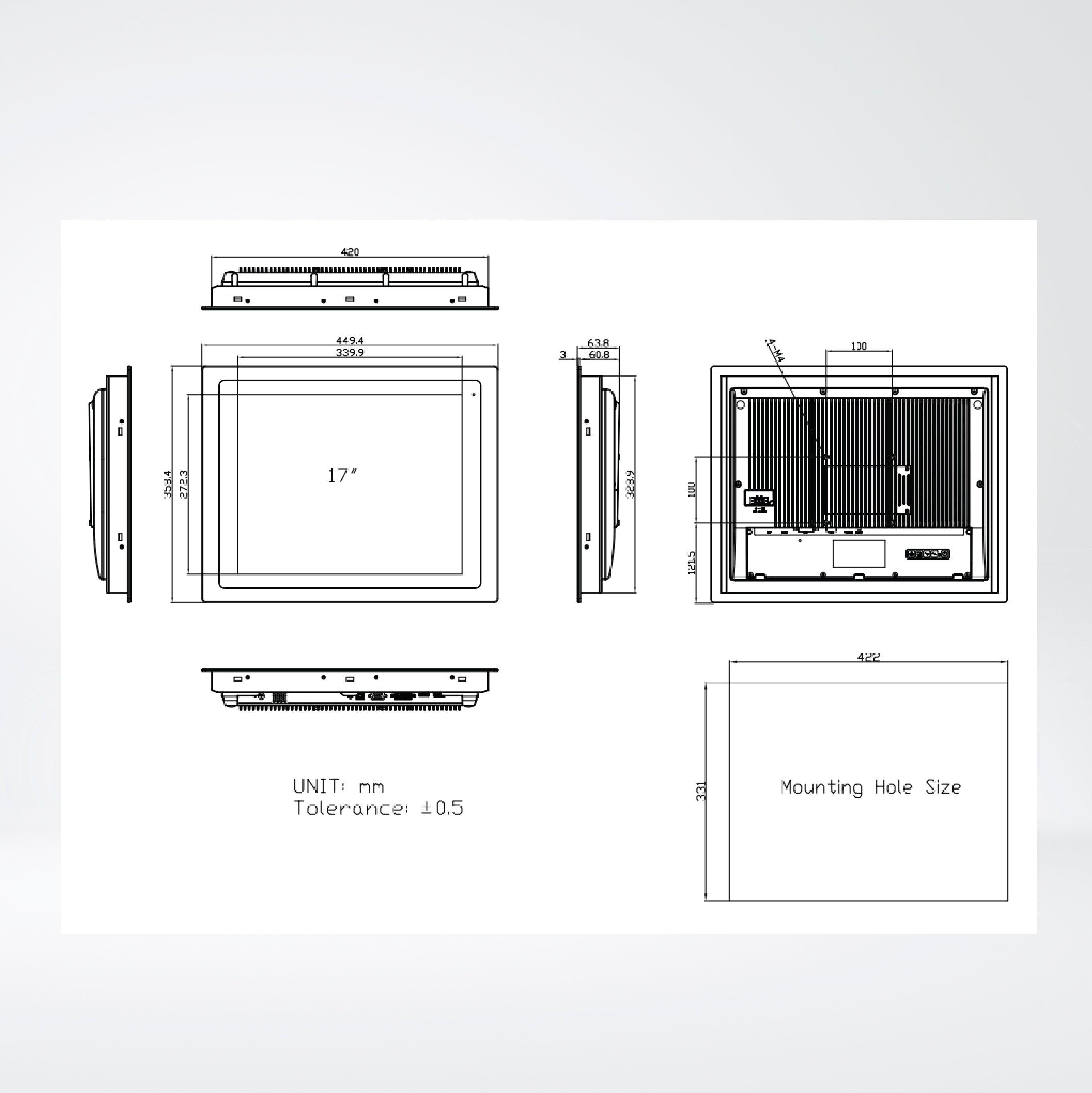 FABS-117G 17” Flat Front Panel IP66 Stainless Chassis Display - Riverplus