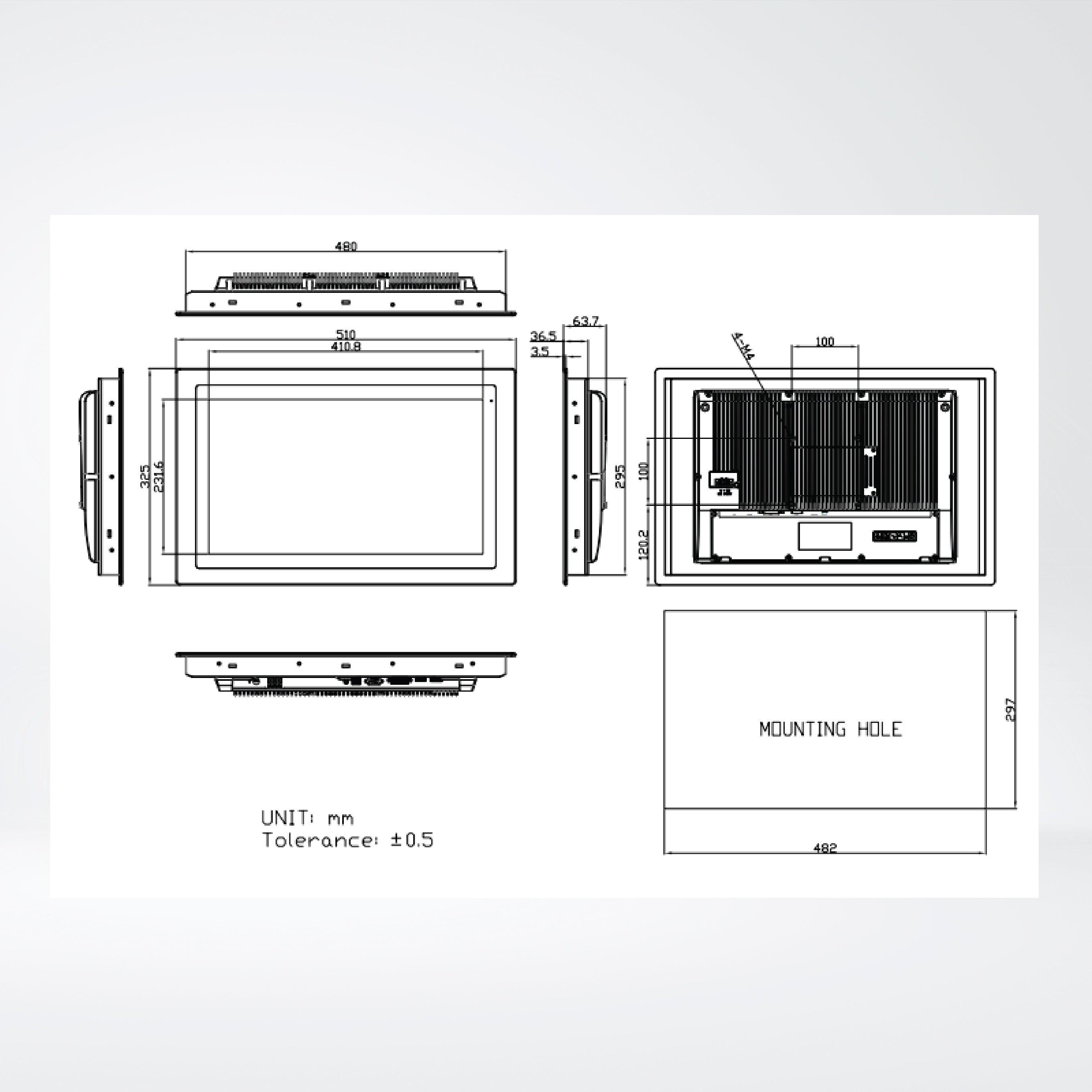 FABS-118P 18.5” Flat Front Panel IP66 Stainless Chassis Display - Riverplus