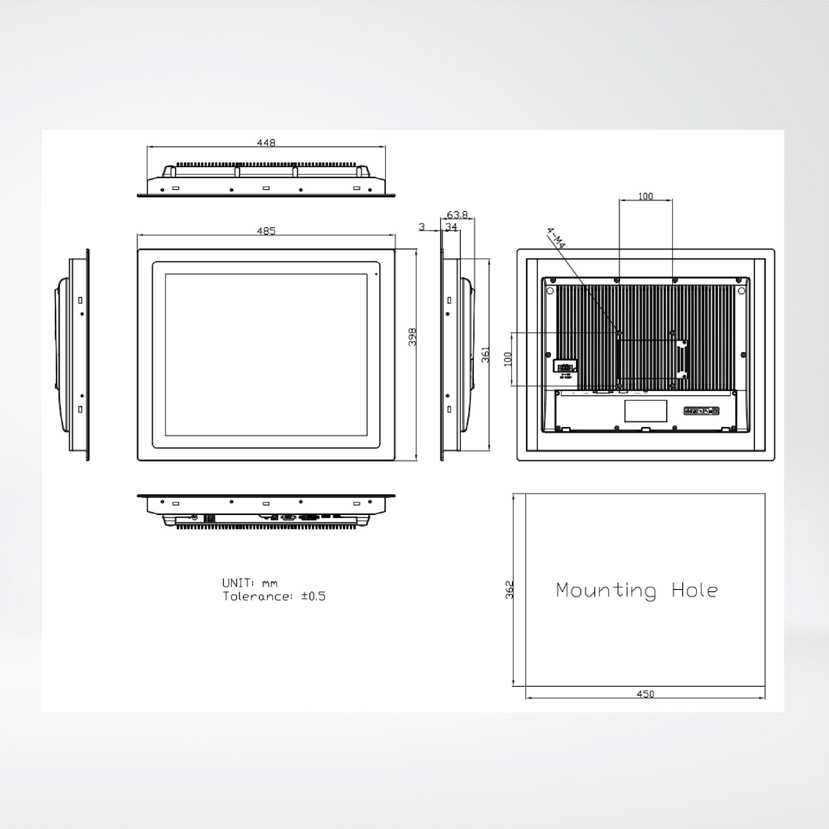 FABS-119P 19” Flat Front Panel IP66 Stainless Chassis Display - Riverplus