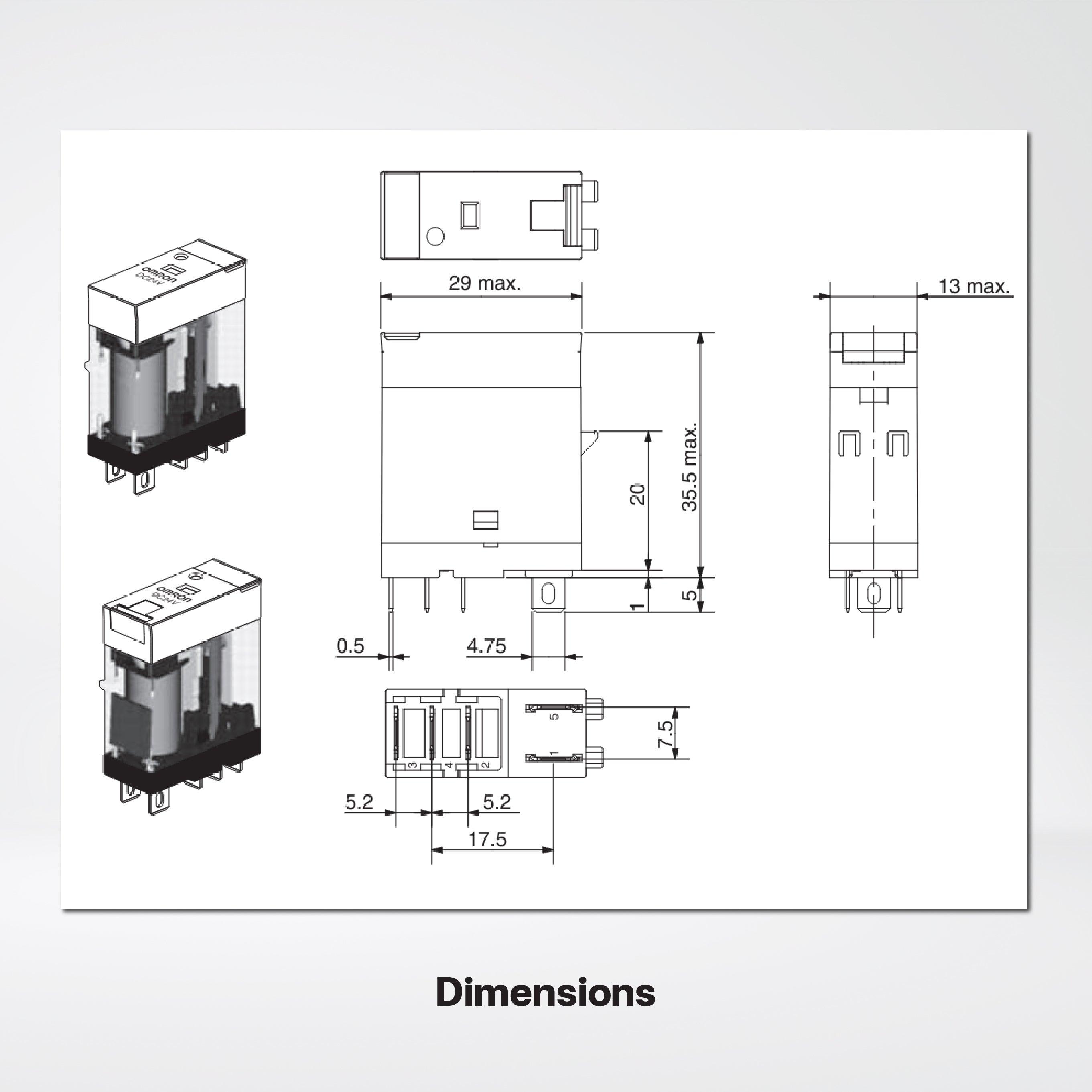 G2R-1-SN AC110(S) BY OMB Relay, plug-in, 5-pin, SPDT, 10 A, mech & LED indicators, label facility - Riverplus