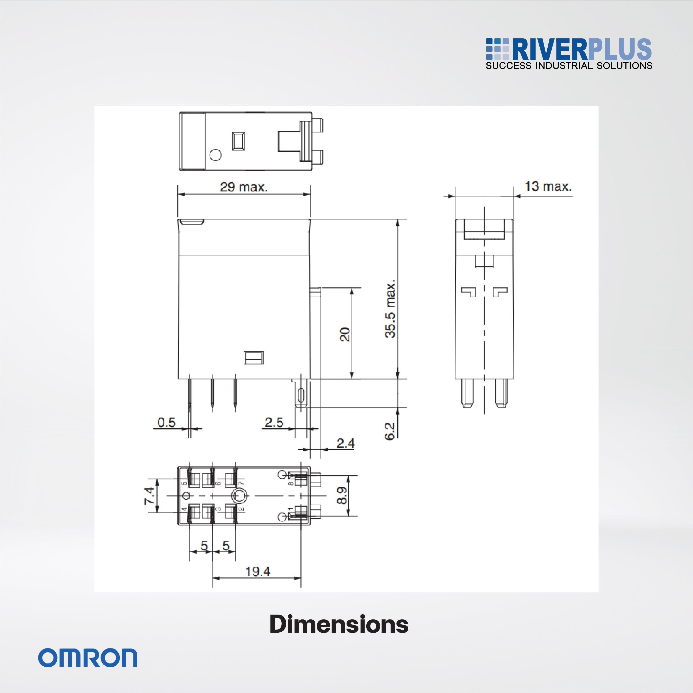 G2R-2-SND DC24(S) BY OMB Relay, plug-in, 8-pin, DPDT, 5 A, mech & LED indicators, coil suppressor, label facility - Riverplus