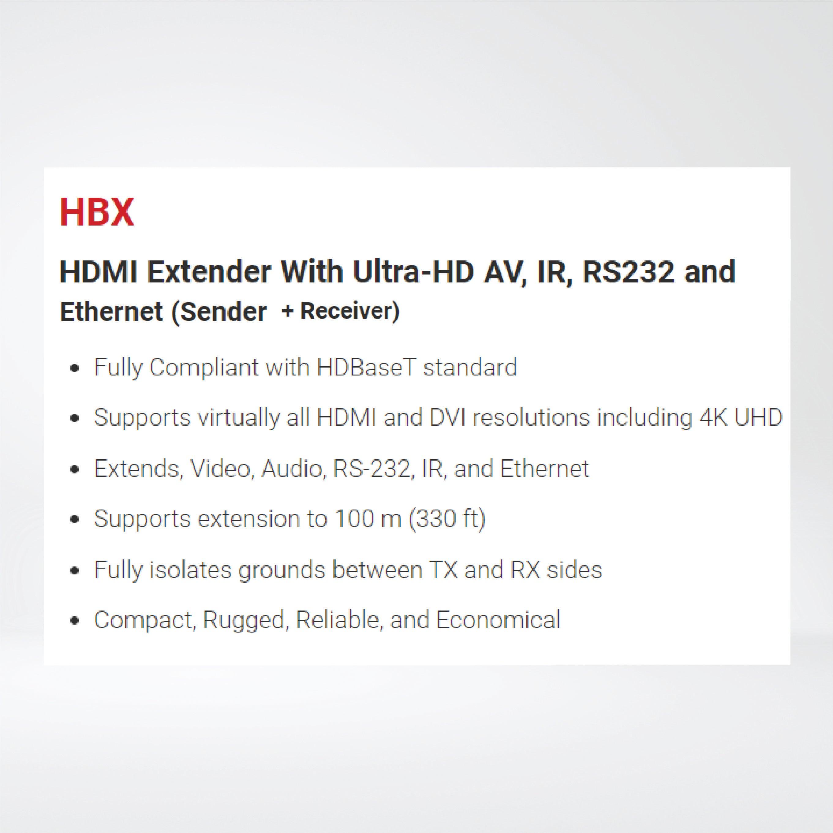 HBX HDMI Extender With Ultra-HD AV, IR, RS232 and Ethernet (Sender + Receiver) - Riverplus