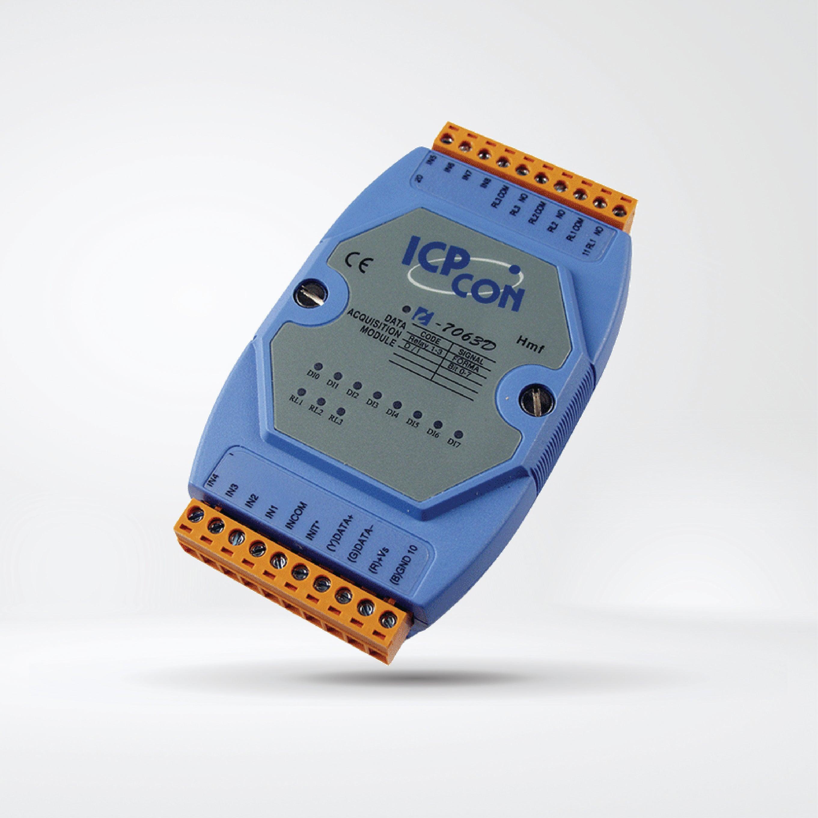 I-7063D 8-ch Isolated (Wet, 4~30 VDC) DI and 3-ch Power Relay Module LED Display - Riverplus