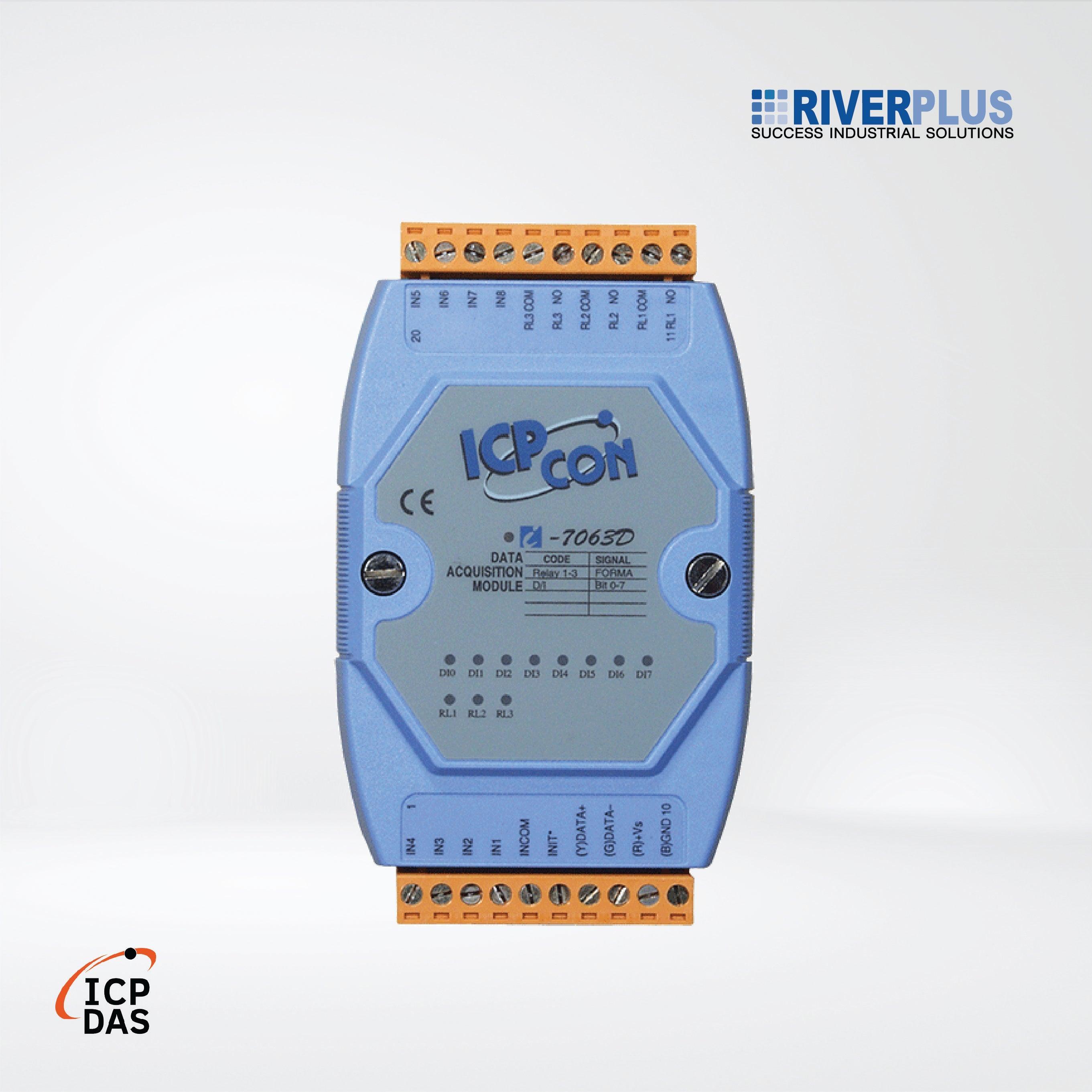 I-7063D 8-ch Isolated (Wet, 4~30 VDC) DI and 3-ch Power Relay Module LED Display - Riverplus