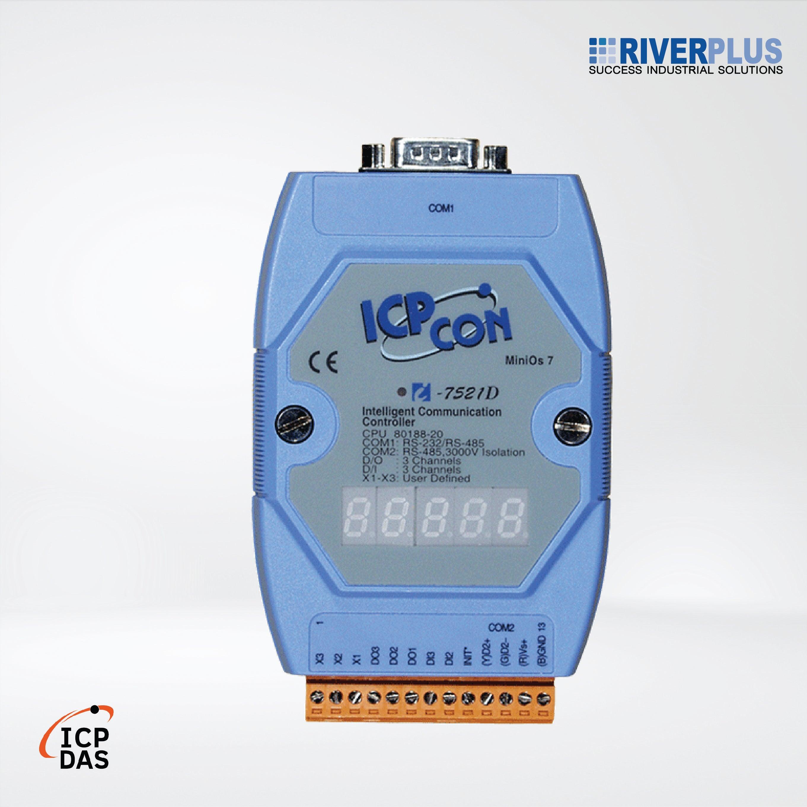 I-7521D Addressable RS-485 to RS-232/RS-485 Converter with 2 DI, 3 DO and 7-Segment LED Display (Blue Cover) - Riverplus