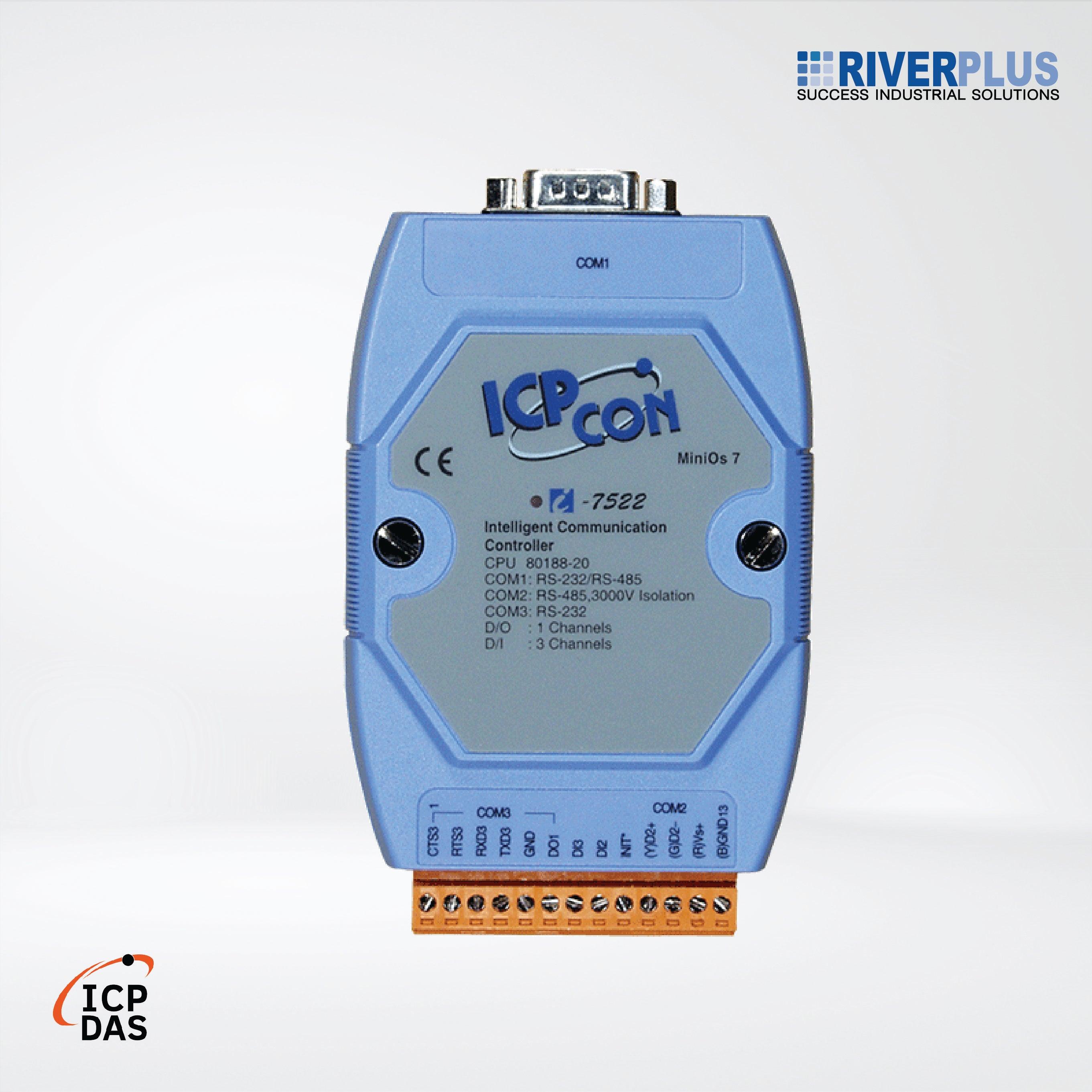 I-7522 Addressable RS-485 to 2 x RS-232/RS-485 Converter with 2 DI and 1 DO (Blue Cover) - Riverplus