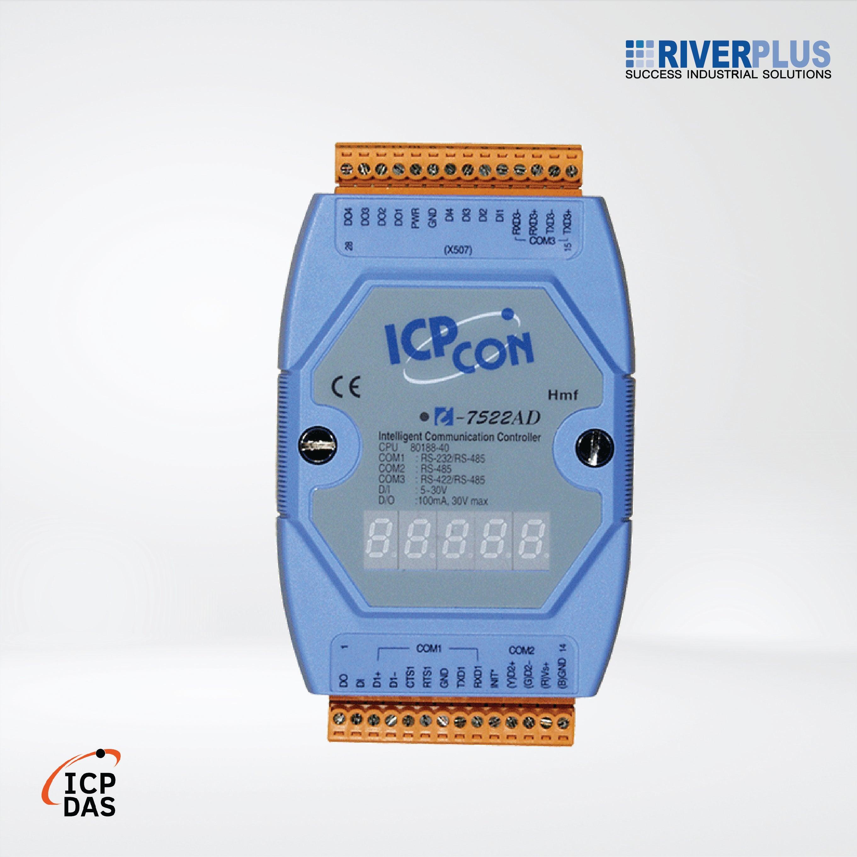 I-7522AD Addressable RS-485 to 2 x RS-232/RS-422/RS-485 Converter with 5 DI, 5 DO and 7-Segment LED Display (Blue Cover) - Riverplus