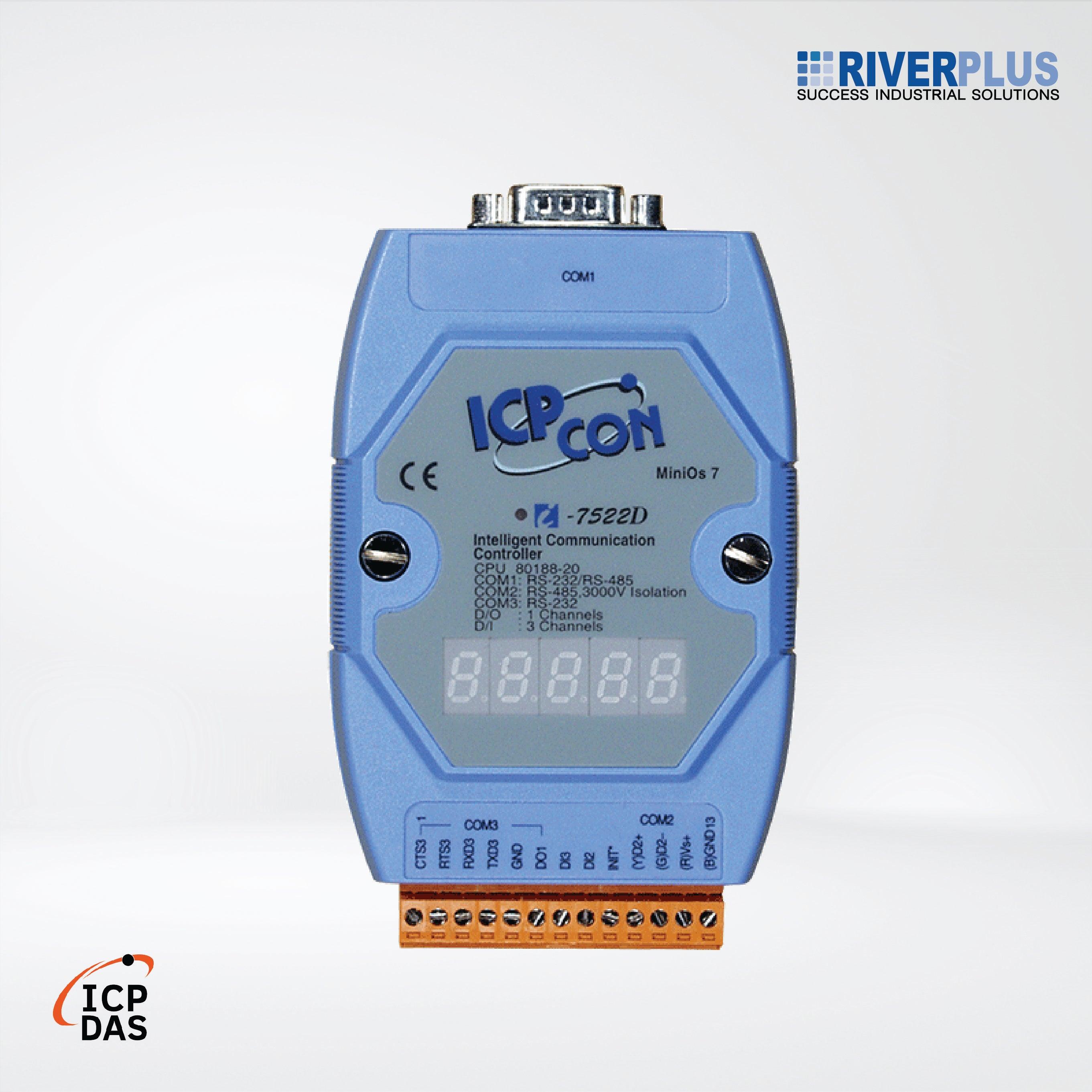 I-7522D Addressable RS-485 to 2 x RS-232/RS-485 Converter with 2 DI, 1 DO and 7-Segment LED Display (Blue Cover) - Riverplus