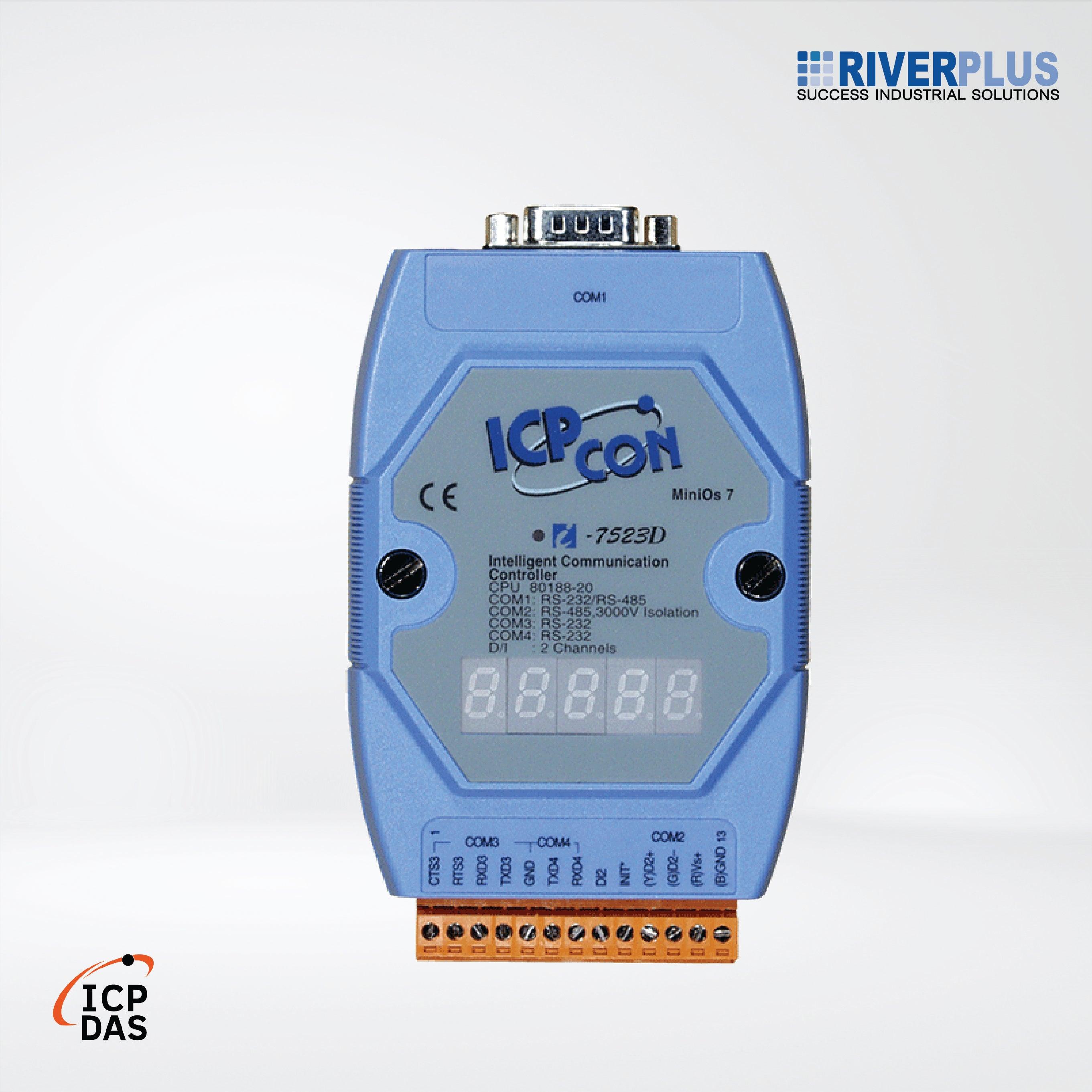I-7523D Addressable RS-485 to 3 x RS-232/RS-485 Converter with 1 DI and 7-Segment LED Display (Blue Cover) - Riverplus