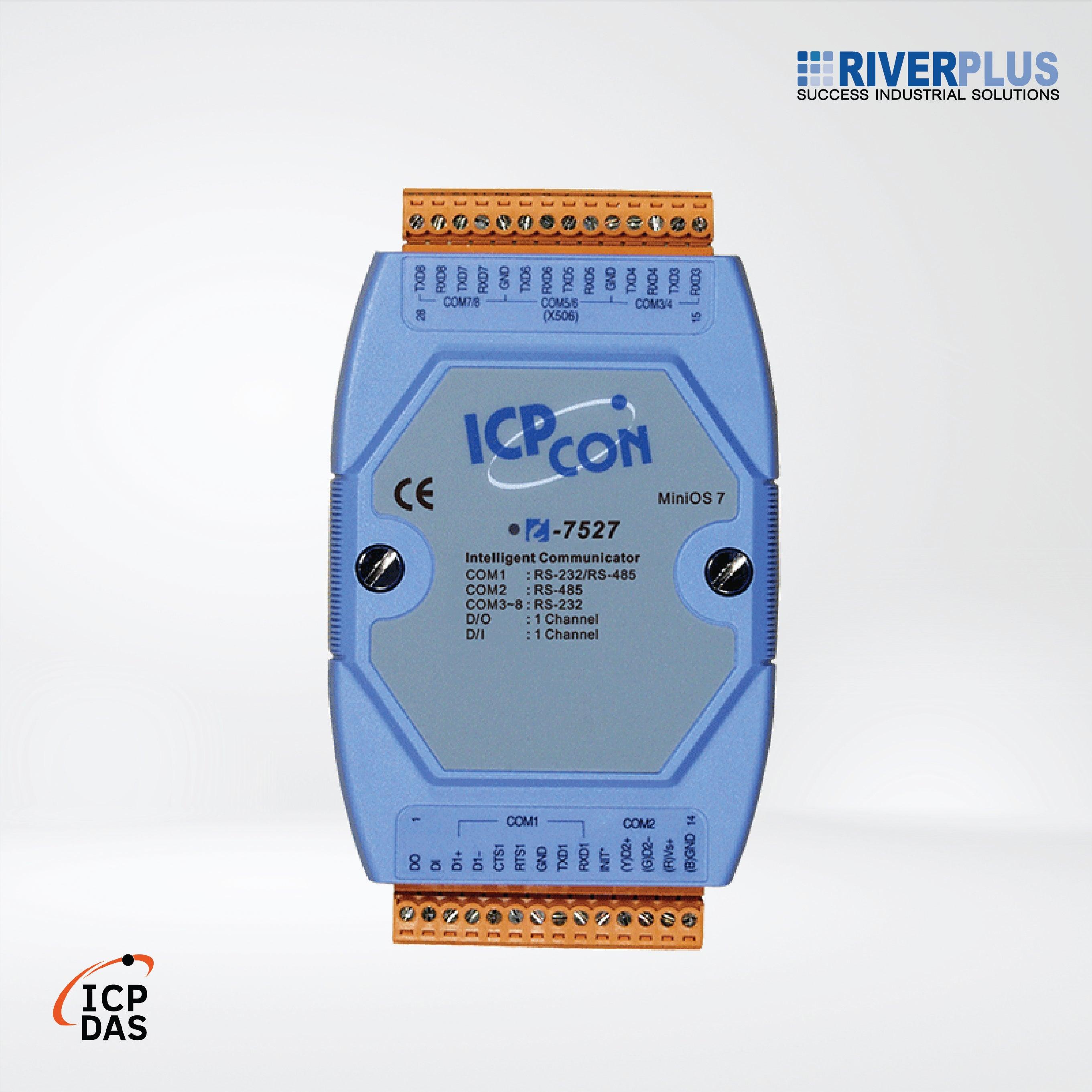 I-7527 Addressable RS-485 to 7 x RS-232/RS-485 Converter with 1 DI and 1 DO (Blue Cover) - Riverplus