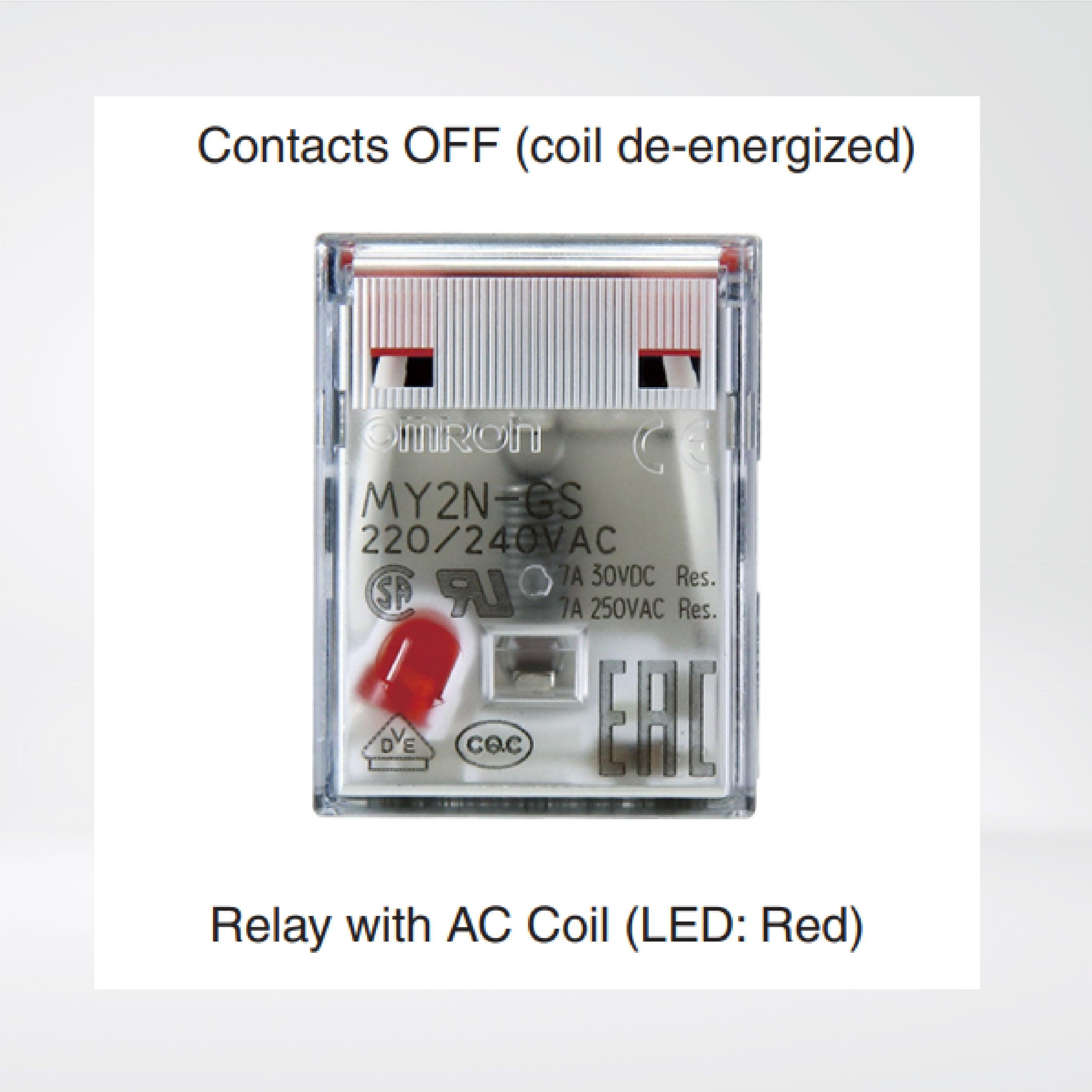 MY2-GS AC24 BY OMZ Relay, plug-in, 8-pin, DPDT, 7 A, mechanical indicator, 24 VAC - Riverplus