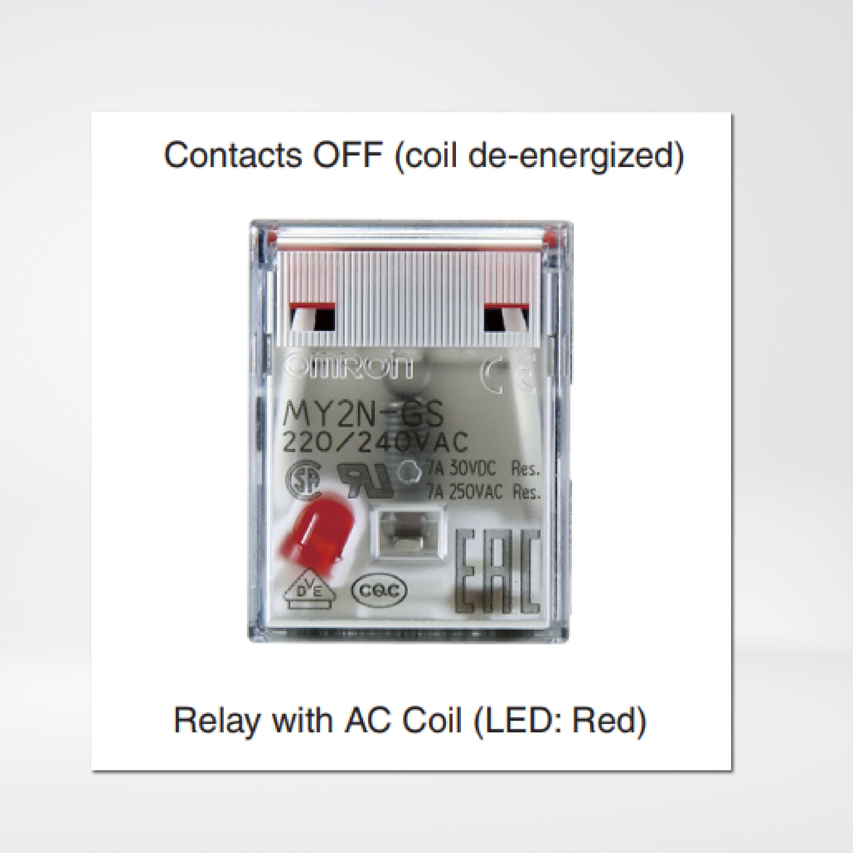 MY2N-GS AC24 BY OMZ Relay, plug-in, 8-pin, DPDT, 7 A, mechanical & LED indicators, 24 VAC - Riverplus