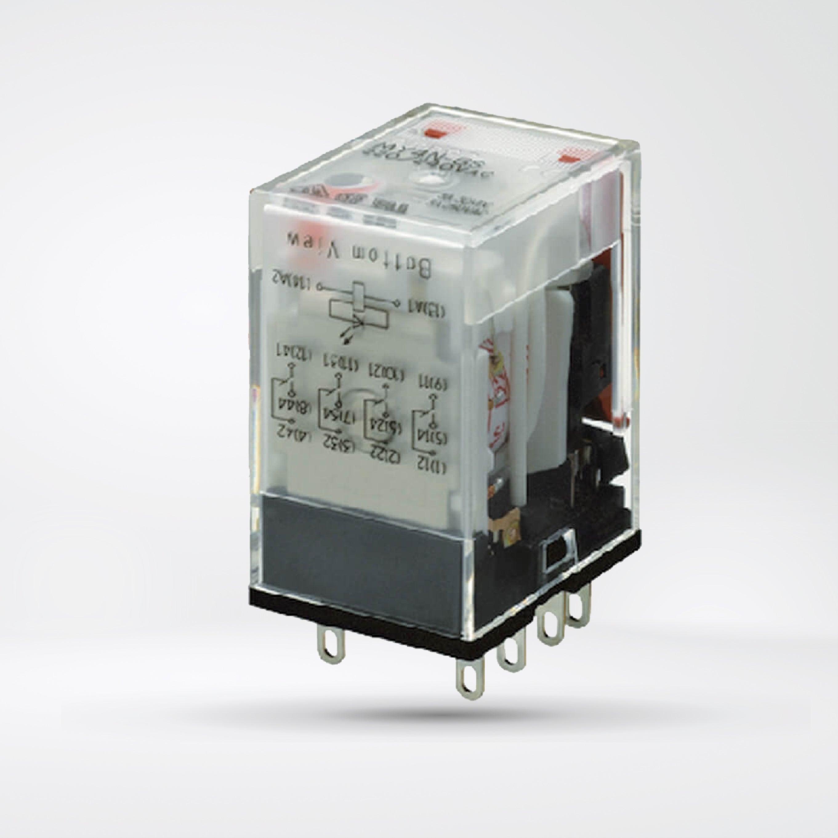 MY4-GS DC24 BY OMZ Relay, plug-in, 14-pin, 4PDT, 6 A, mechanical indicator, 24 VDC - Riverplus