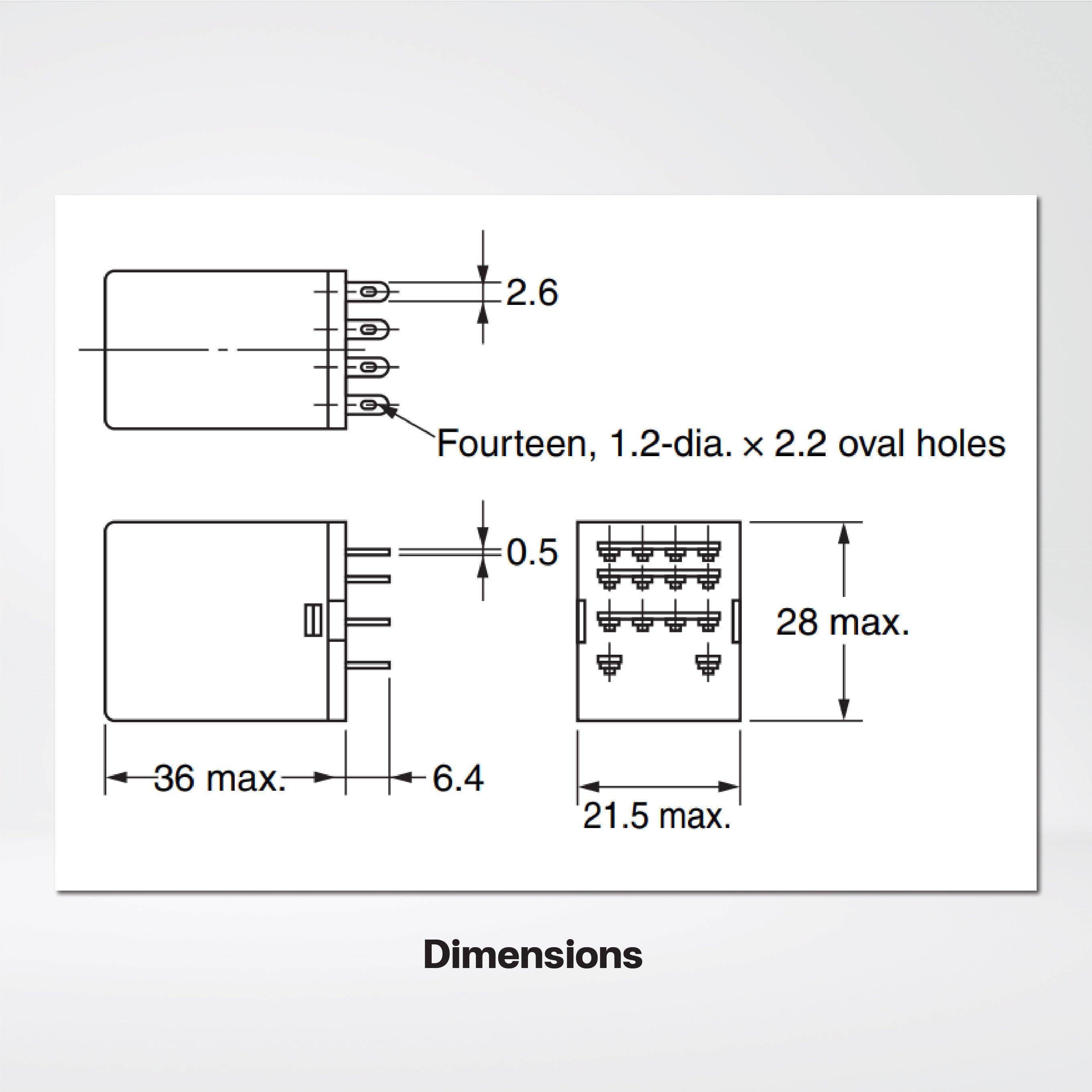 MY4N-GS DC24 BY OMZ Relay, plug-in, 14-pin, 4PDT, 3 A, mechanical & LED indicators, 24 VDC - Riverplus