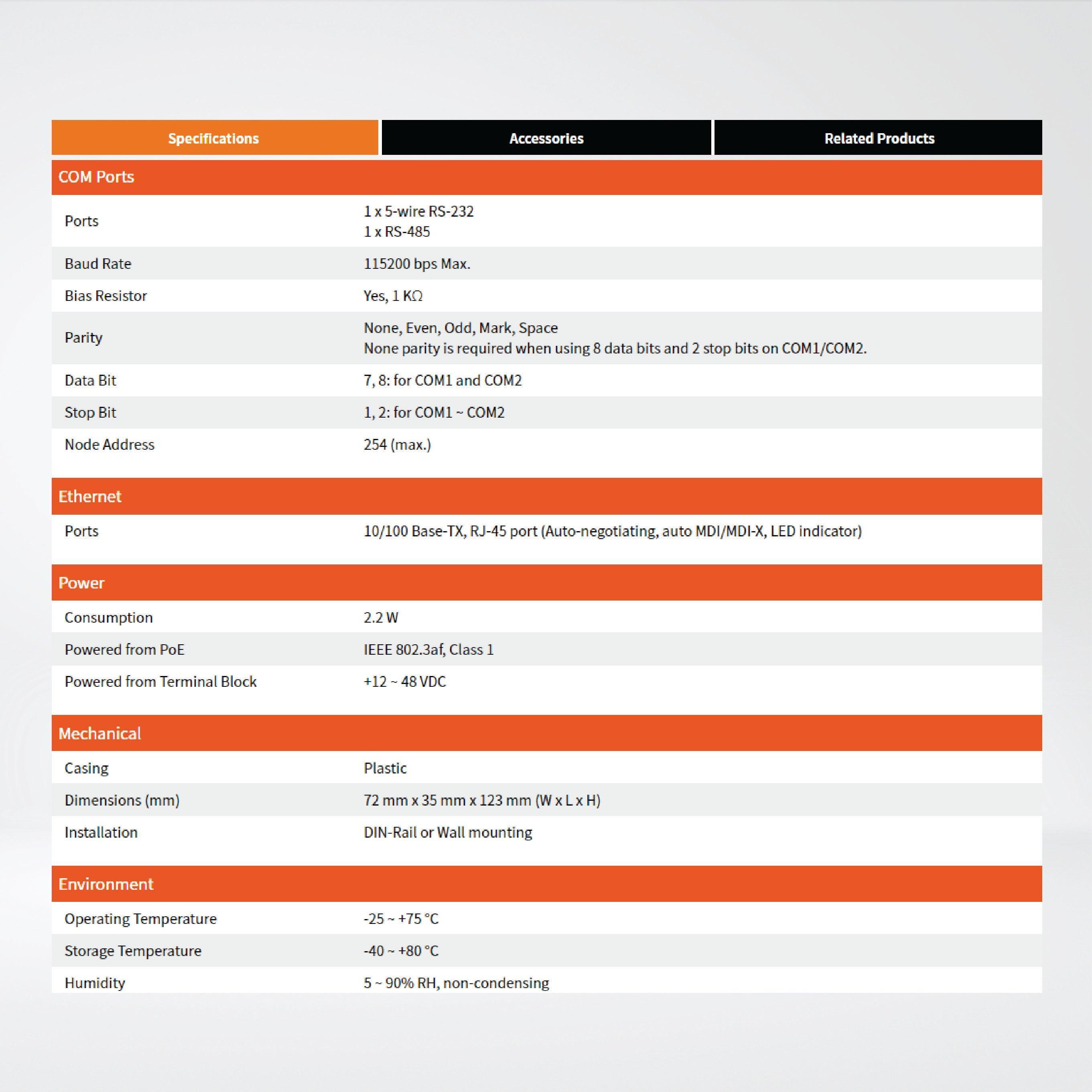 PPDS-721-MTCP Programmable (1x RS-232 and 1x RS-485) Serial-to-Ethernet Device Server - Riverplus