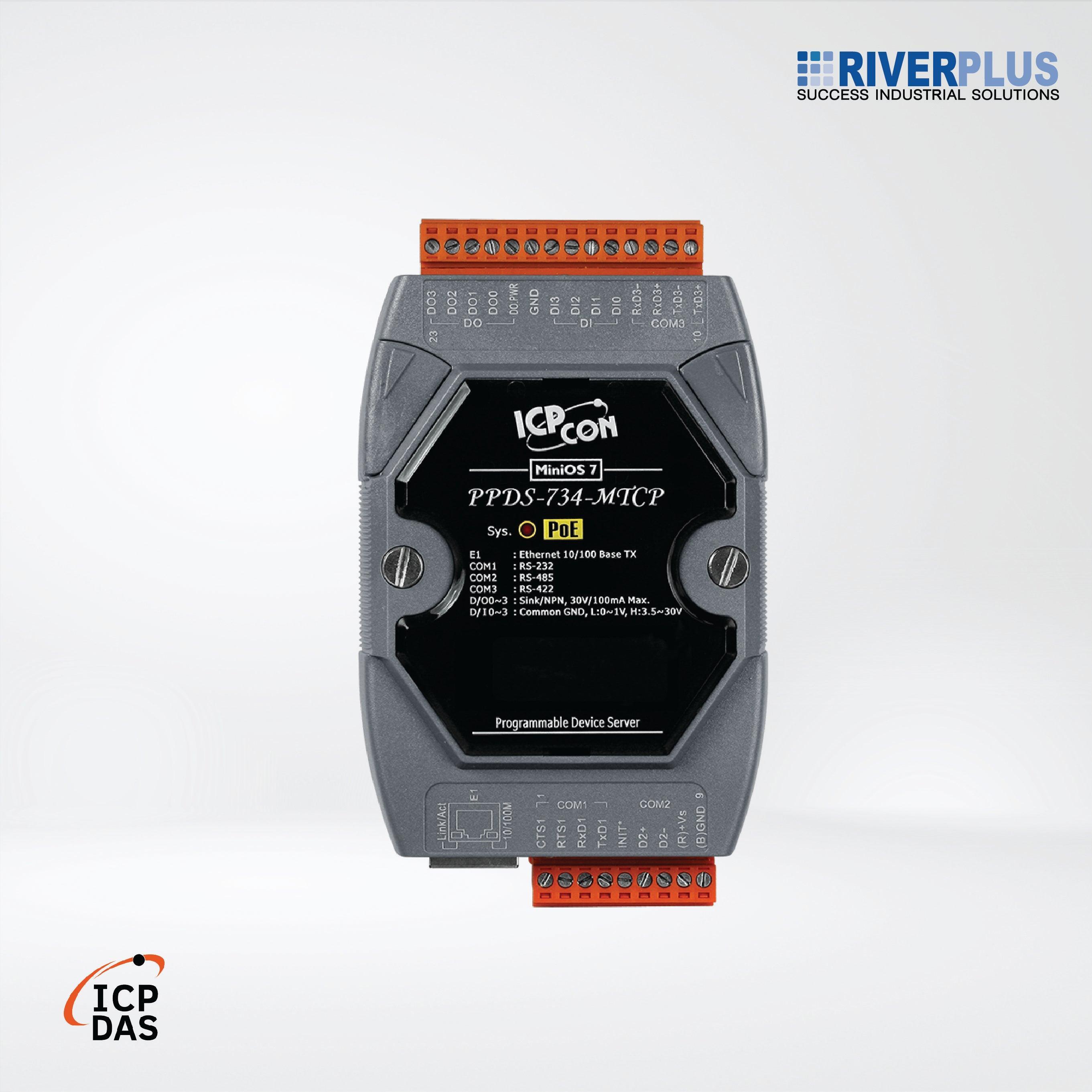 PPDS-734-MTCP Programmable (1x RS-232, 1x RS-485 and 1x RS-422/485) Serial-to-Ethernet Device Server - Riverplus