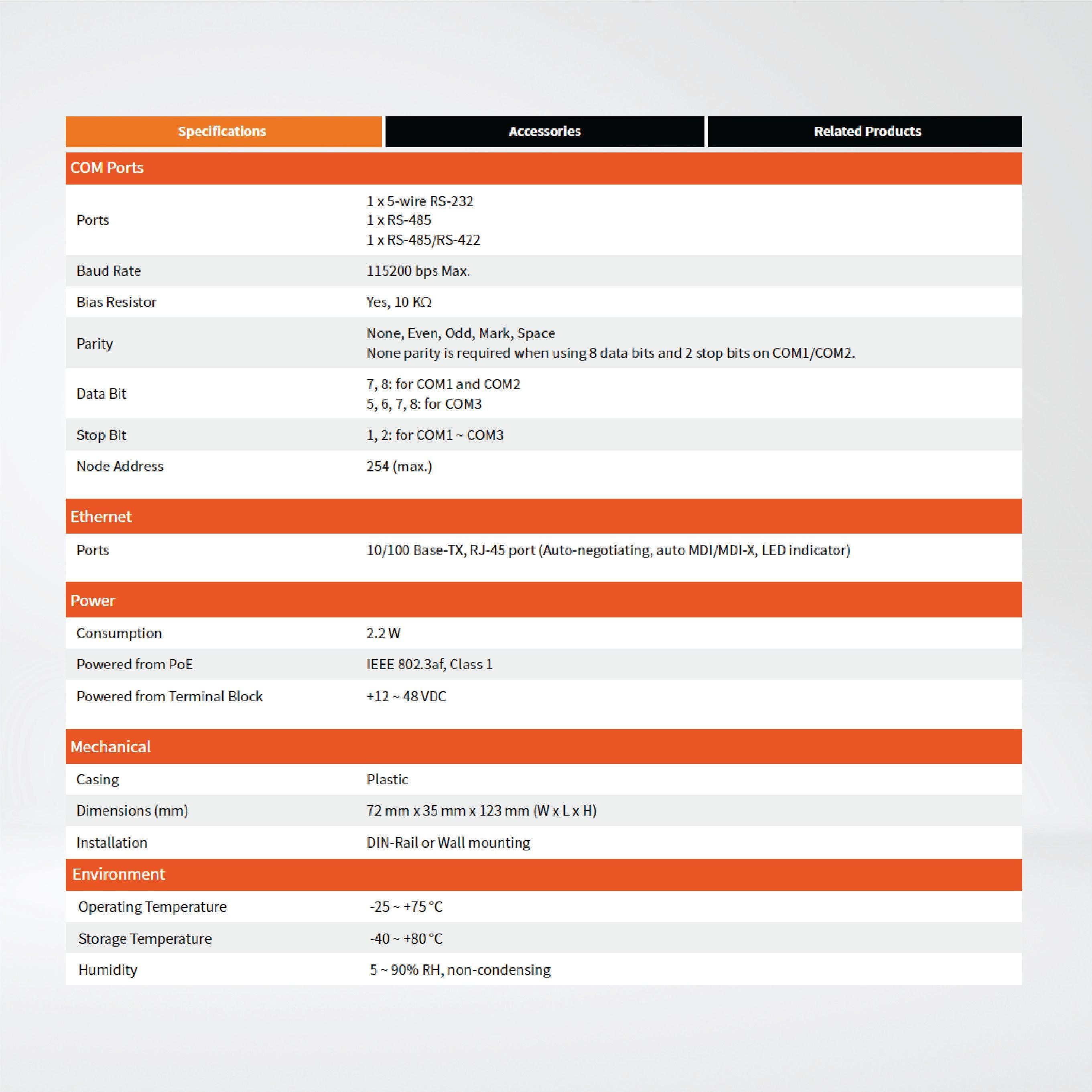 PPDS-734-MTCP Programmable (1x RS-232, 1x RS-485 and 1x RS-422/485) Serial-to-Ethernet Device Server - Riverplus