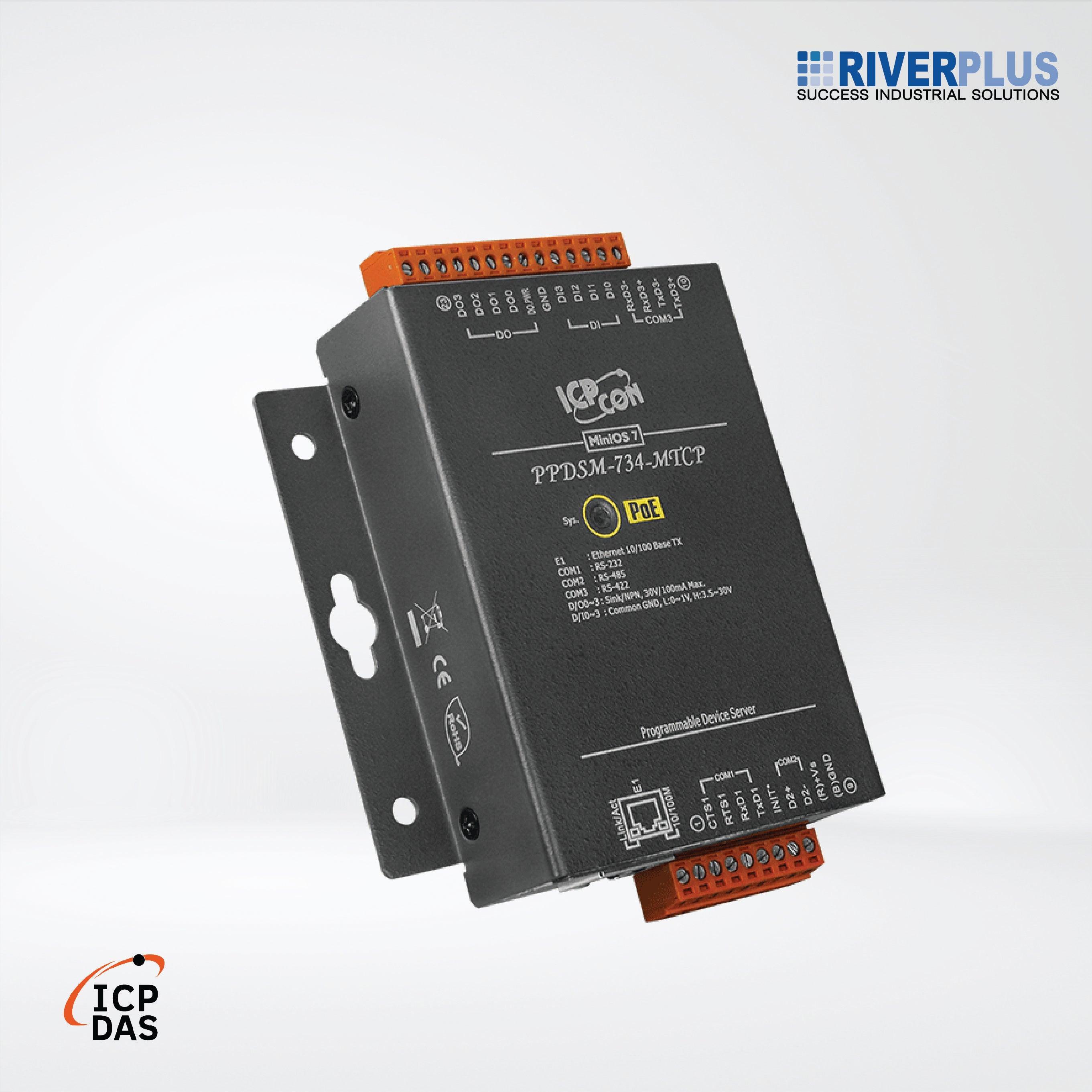 PPDSM-734-MTCP Programmable (1x RS-232, 1x RS-485 and 1x RS-422/485) Serial-to-Ethernet Device Server - Riverplus