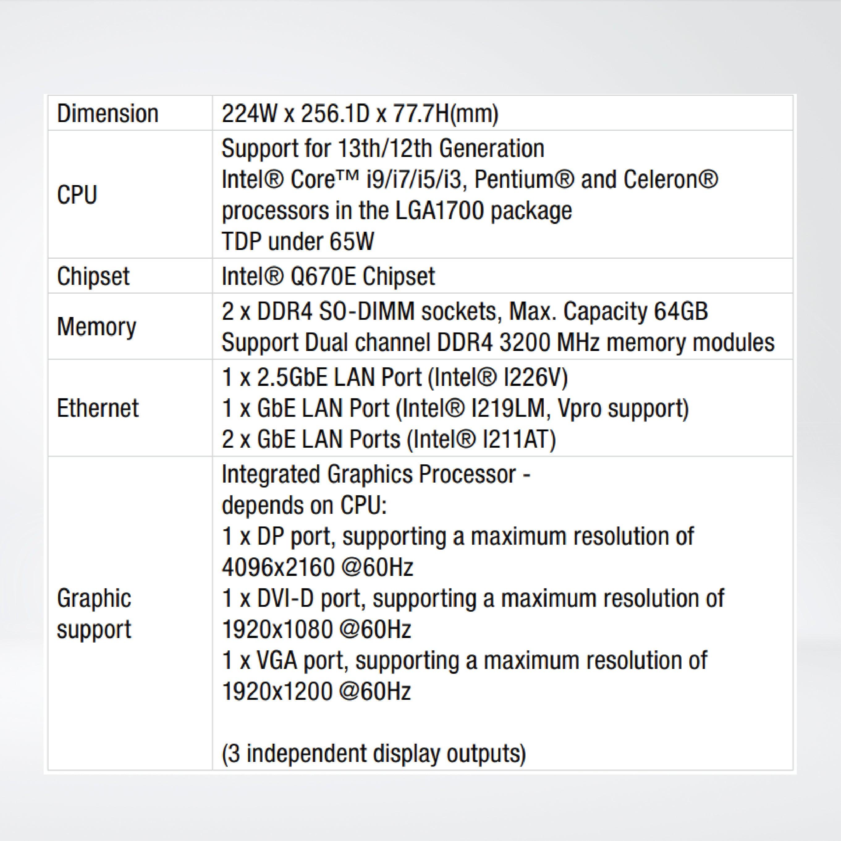 QBiX-JMB-ADLA67EH-A1 Industrial system with Intel® Q670E Chipset, Intel® Core™ i7-13700E Processor - Riverplus